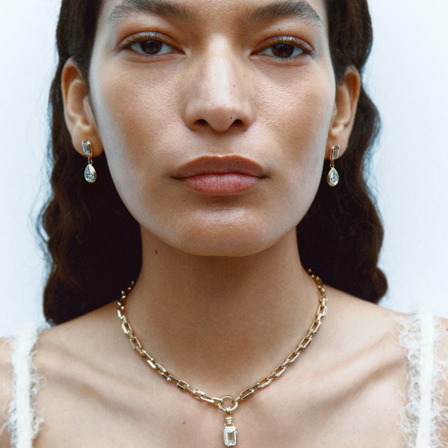 The LATCH PENDANT - EMERALD CUT by East London jeweller Rachel Boston | Discover our collections of unique and timeless engagement rings, wedding rings, and modern fine jewellery. - Rachel Boston Jewellery
