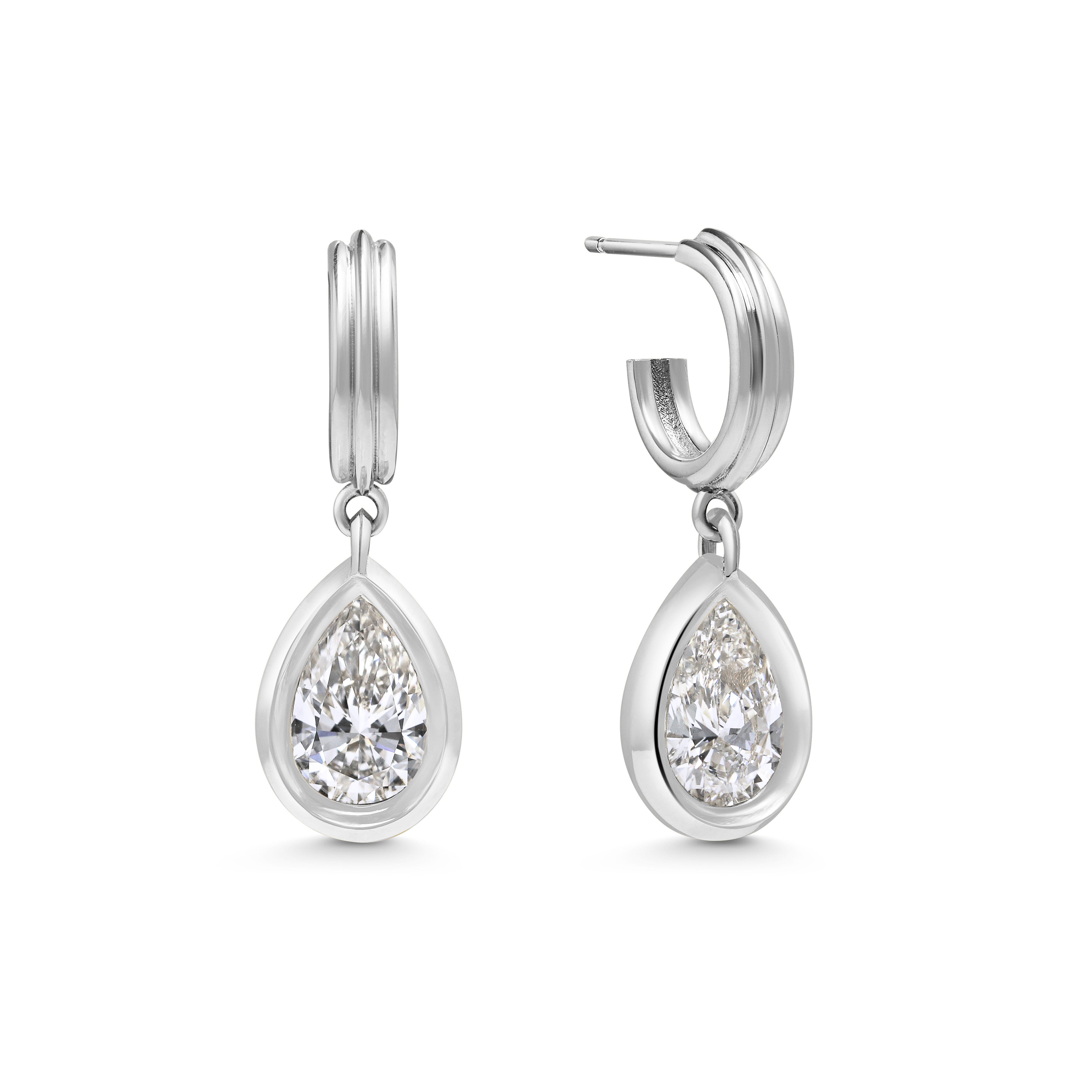 The Echo Earrings - Pear Cut by East London jeweller Rachel Boston | Discover our collections of unique and timeless engagement rings, wedding rings, and modern fine jewellery.