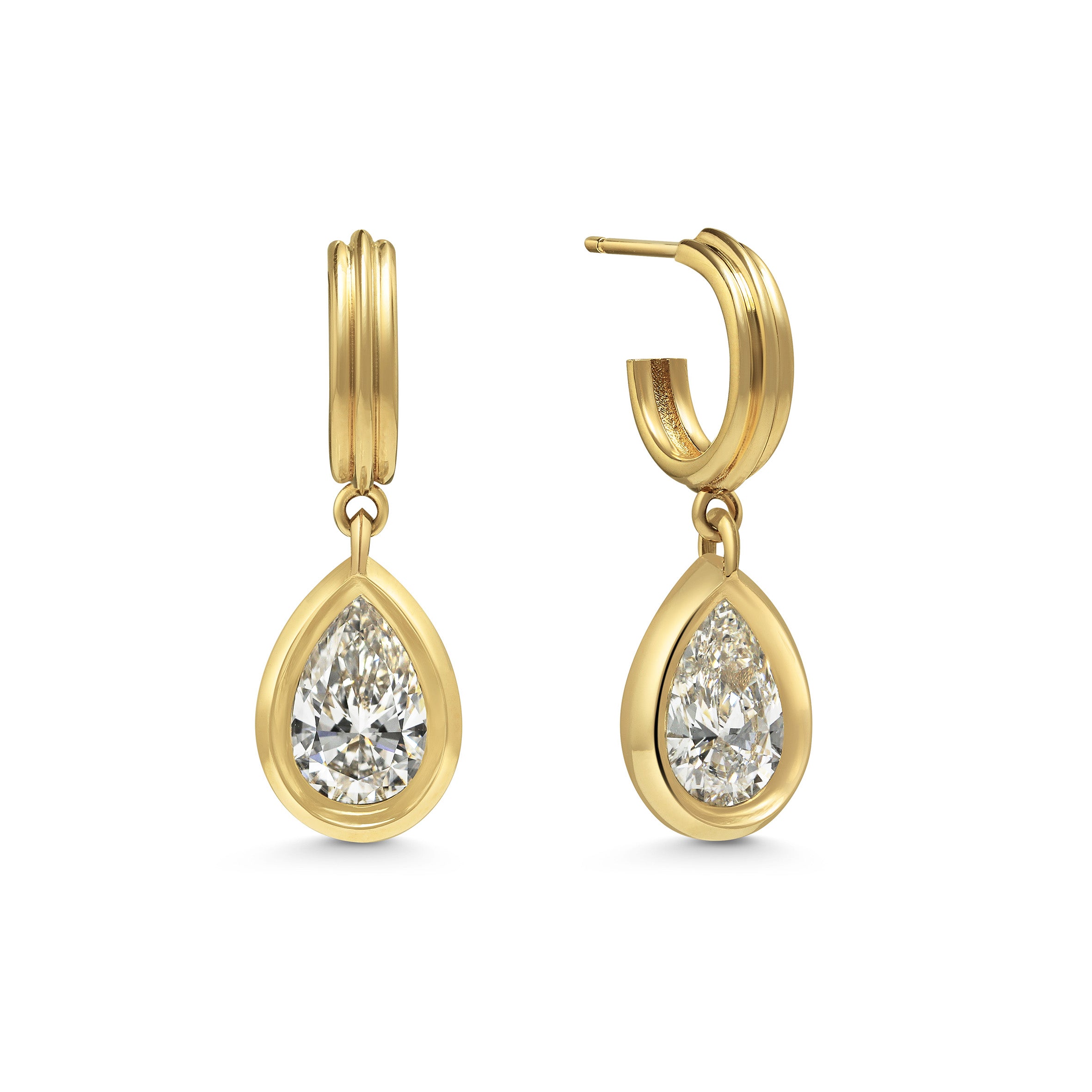 The Echo Earrings - Pear Cut by East London jeweller Rachel Boston | Discover our collections of unique and timeless engagement rings, wedding rings, and modern fine jewellery.