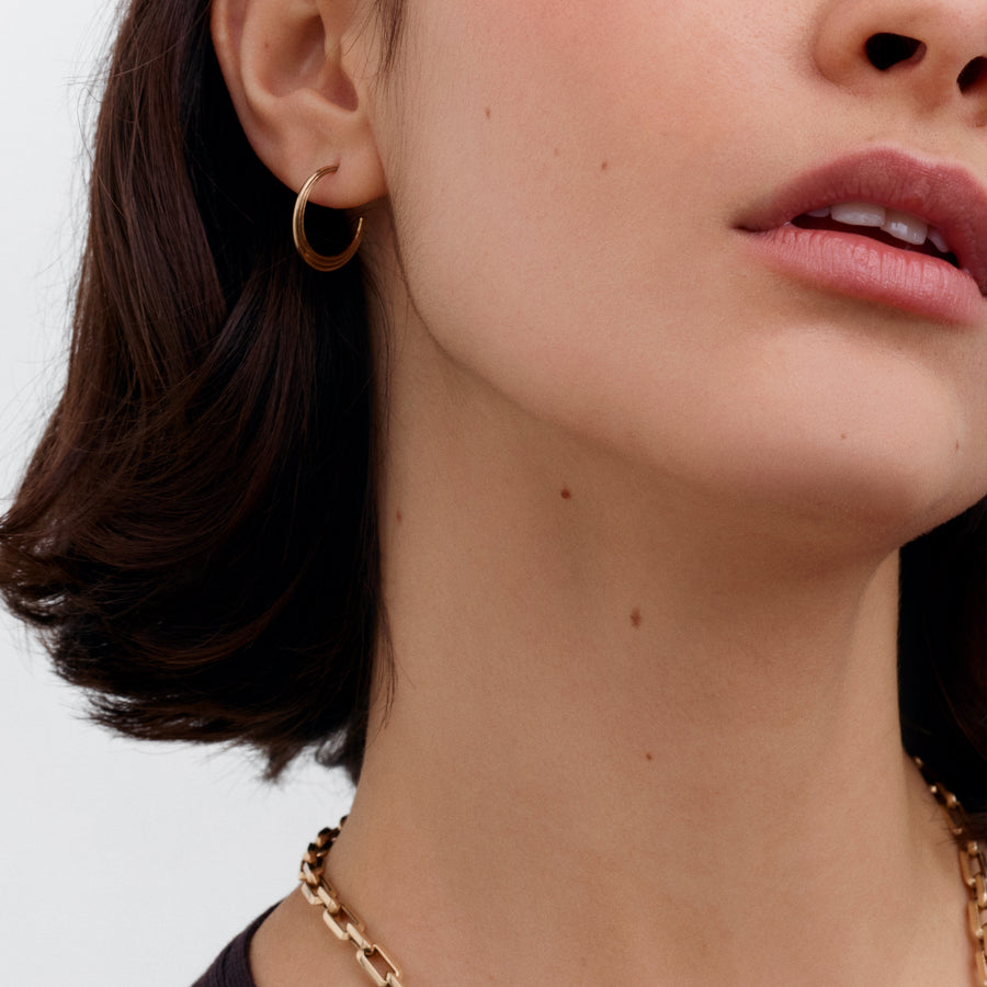 The Adversus Hoop Earrings by East London jeweller Rachel Boston | Discover our collections of unique and timeless engagement rings, wedding rings, and modern fine jewellery. - Rachel Boston Jewellery