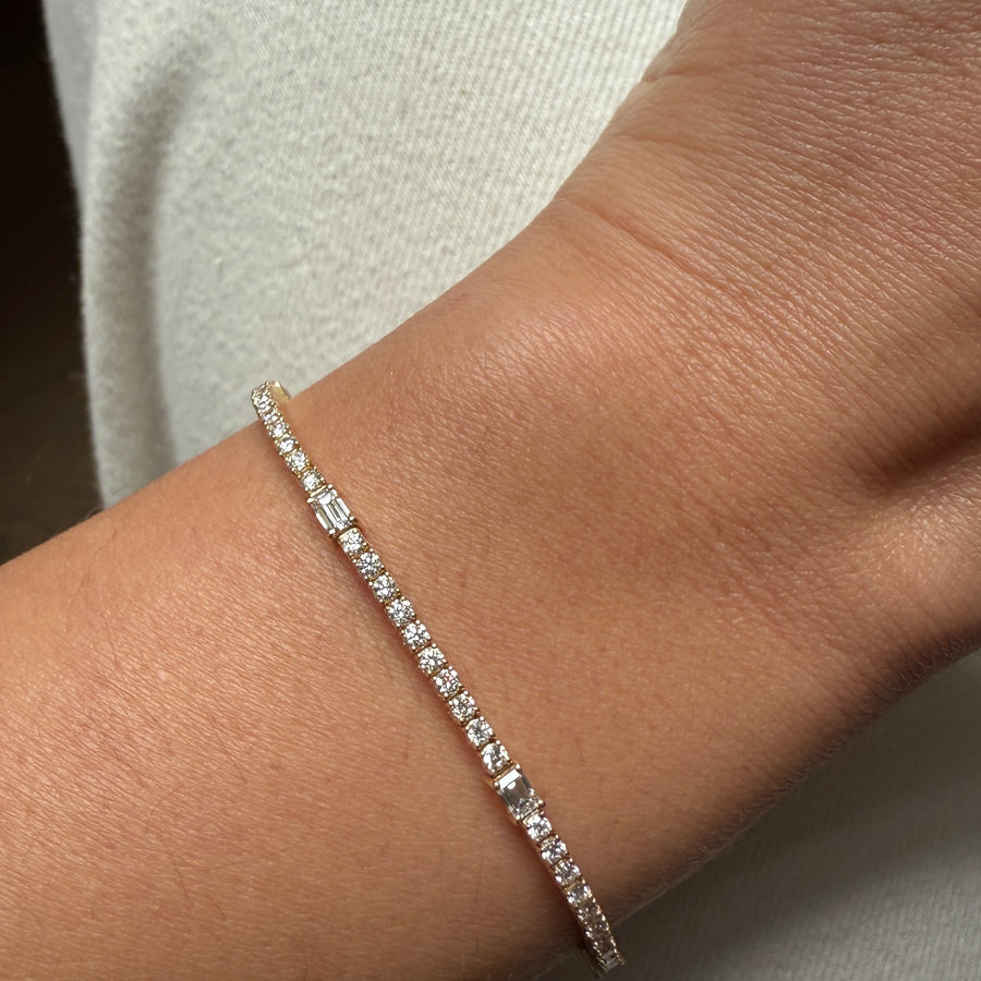 The Baguette and Round Diamond Tennis Bracelet by East London jeweller Rachel Boston | Discover our collections of unique and timeless engagement rings, wedding rings, and modern fine jewellery. - Rachel Boston Jewellery