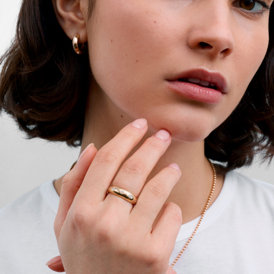 The Mixed Diamond Bombe Ring - Polished Finish by East London jeweller Rachel Boston | Discover our collections of unique and timeless engagement rings, wedding rings, and modern fine jewellery. - Rachel Boston Jewellery