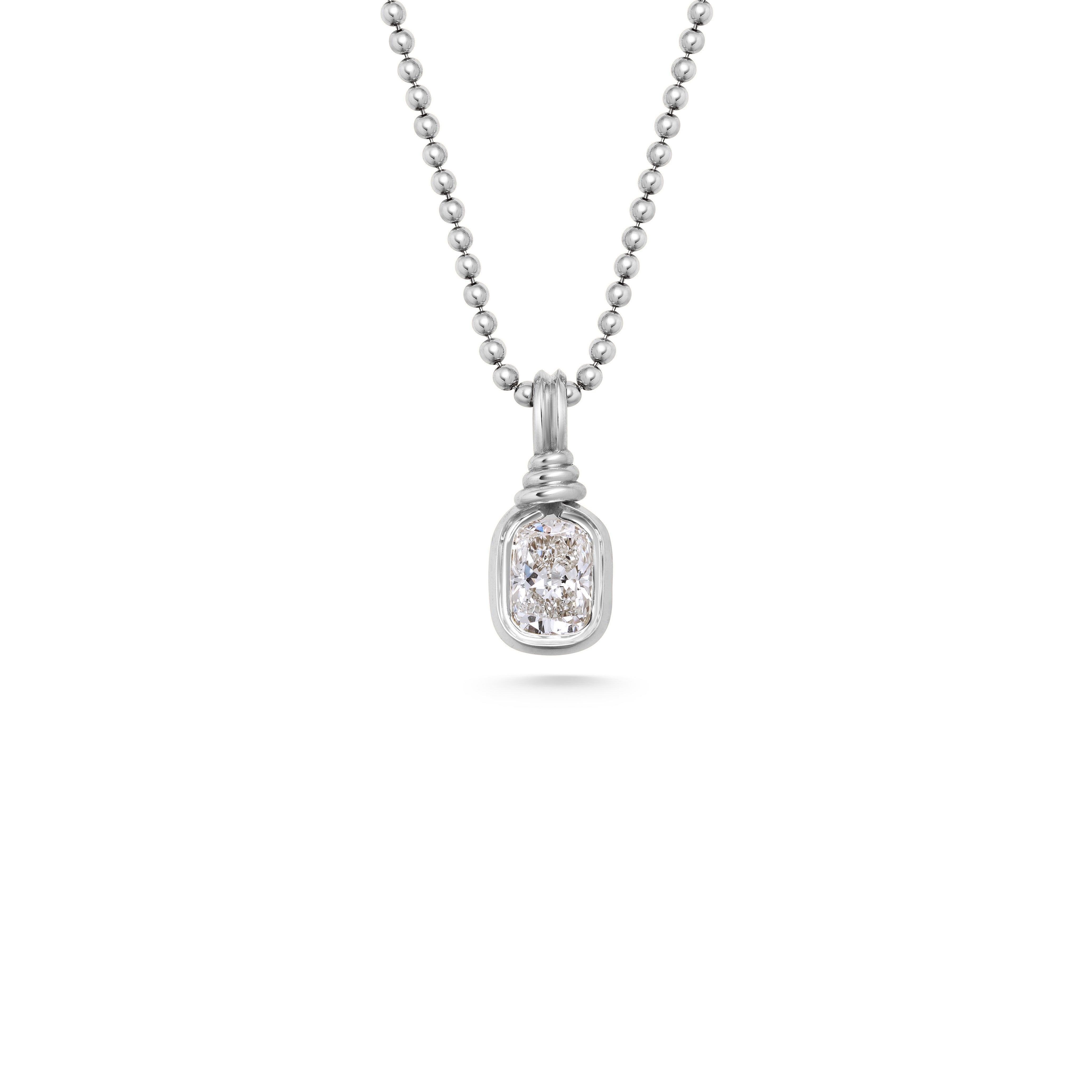 The Bound Pendant - Cushion Cut by East London jeweller Rachel Boston | Discover our collections of unique and timeless engagement rings, wedding rings, and modern fine jewellery.
