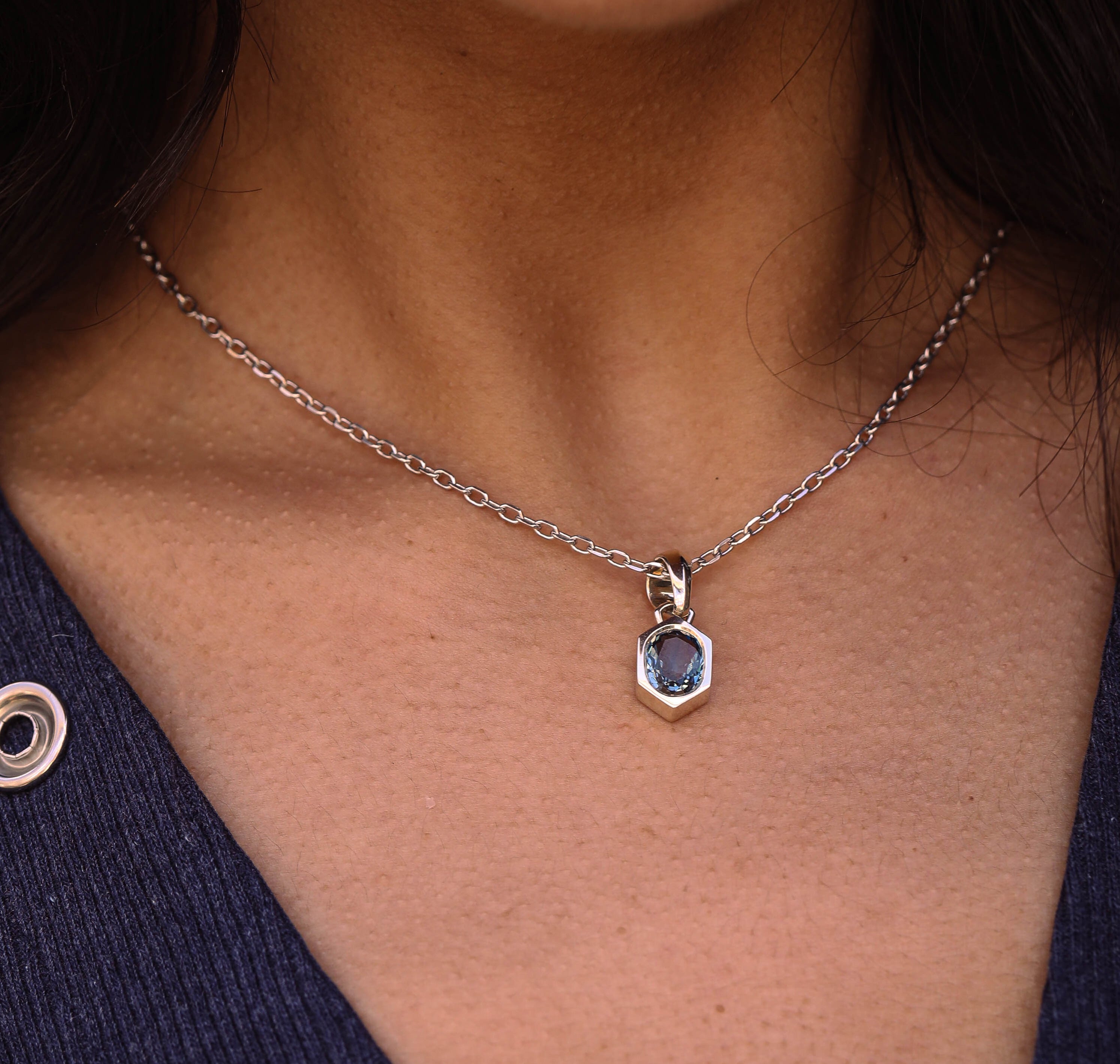 The Chunky Charm Pendant - Sapphire 2.30ct by East London jeweller Rachel Boston | Discover our collections of unique and timeless engagement rings, wedding rings, and modern fine jewellery.