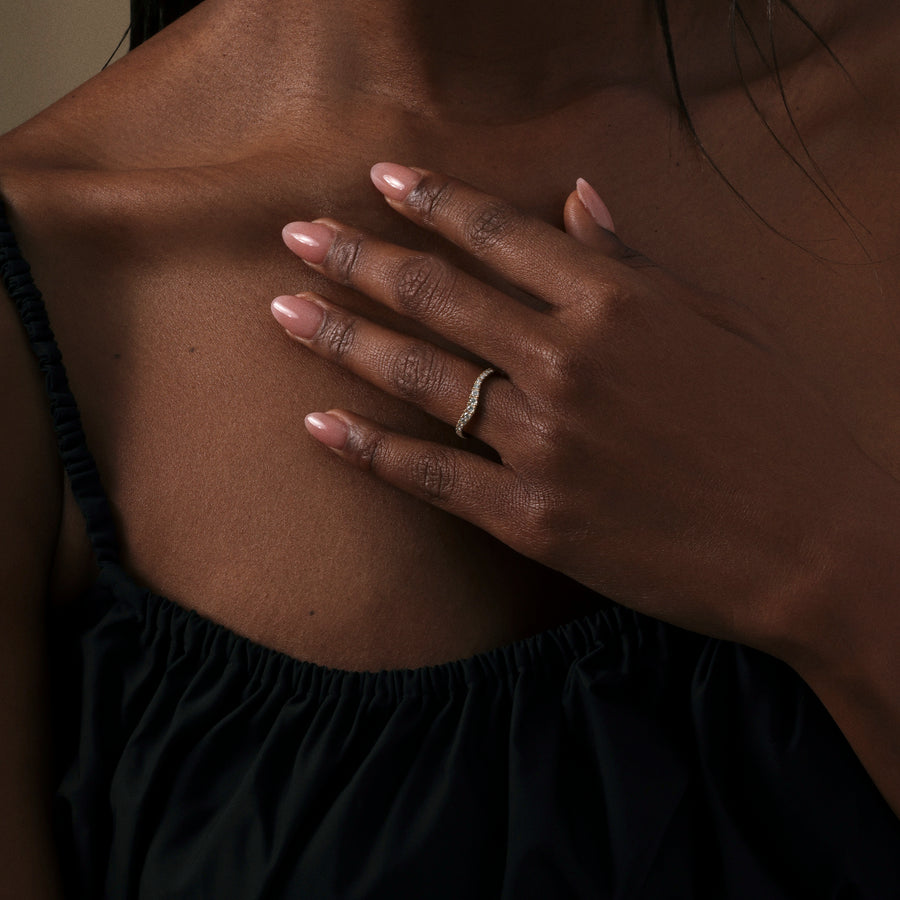 The Tapered Diamond Curve Band by East London jeweller Rachel Boston | Discover our collections of unique and timeless engagement rings, wedding rings, and modern fine jewellery. - Rachel Boston Jewellery