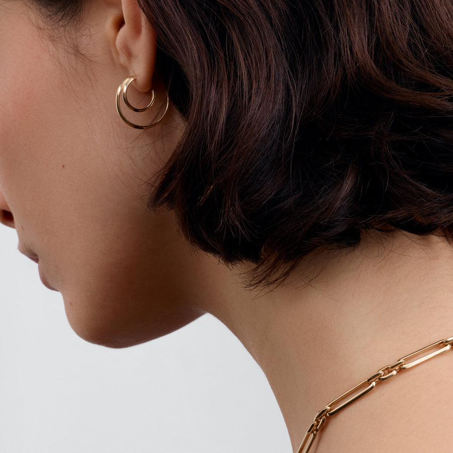 The Double Hoop Earrings by East London jeweller Rachel Boston | Discover our collections of unique and timeless engagement rings, wedding rings, and modern fine jewellery. - Rachel Boston Jewellery