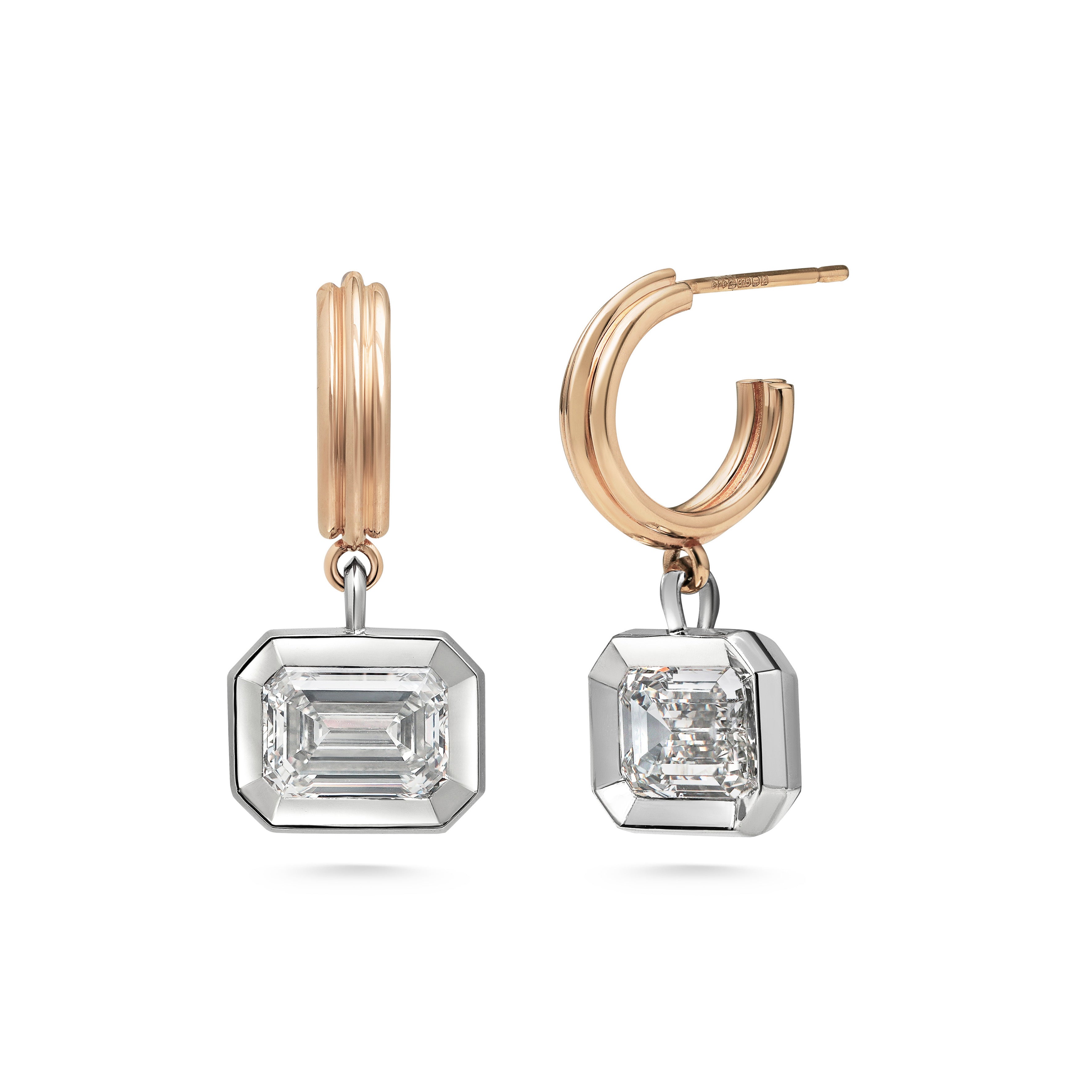 The Echo Earrings - Emerald Cut by East London jeweller Rachel Boston | Discover our collections of unique and timeless engagement rings, wedding rings, and modern fine jewellery.