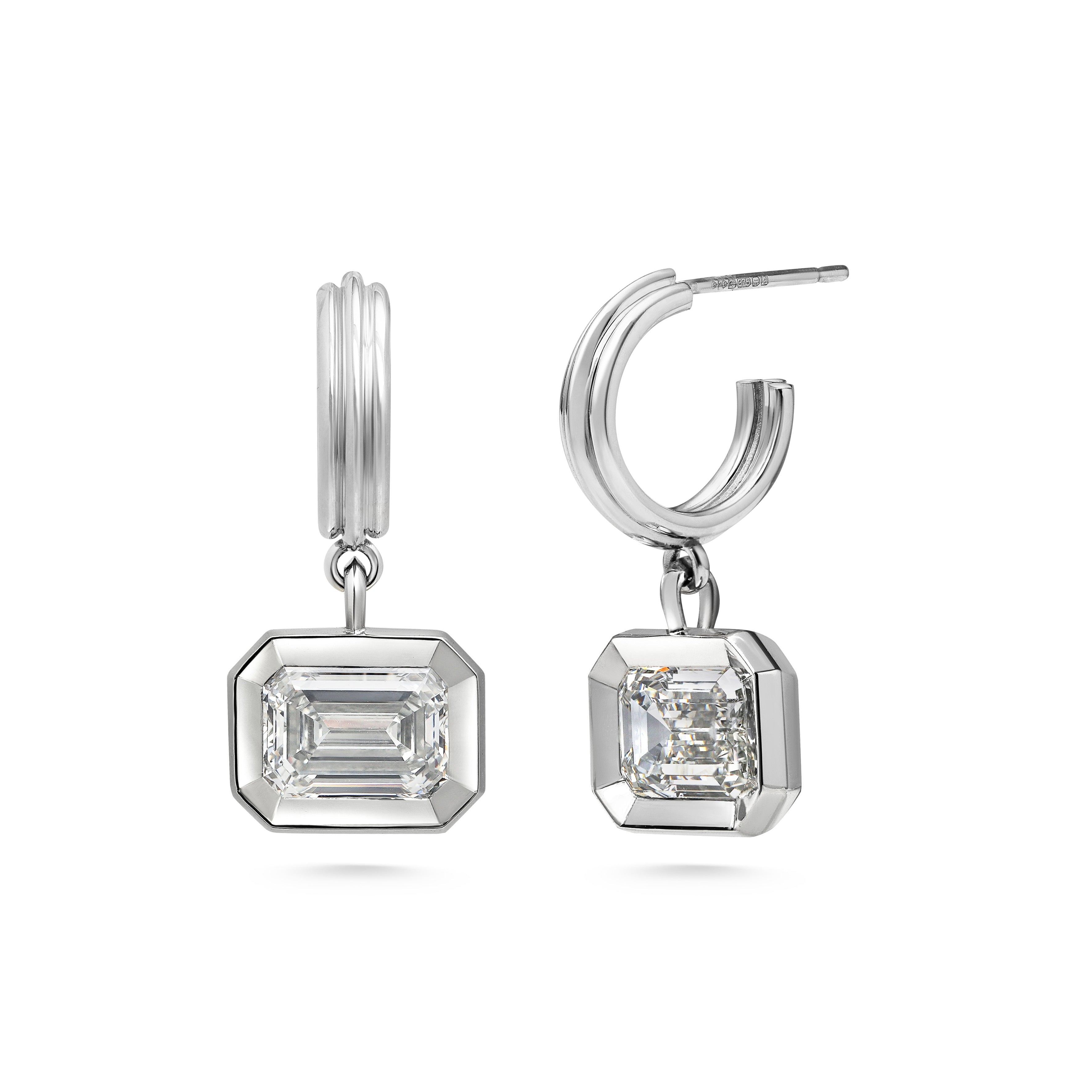 The Echo Earrings - Emerald Cut by East London jeweller Rachel Boston | Discover our collections of unique and timeless engagement rings, wedding rings, and modern fine jewellery.