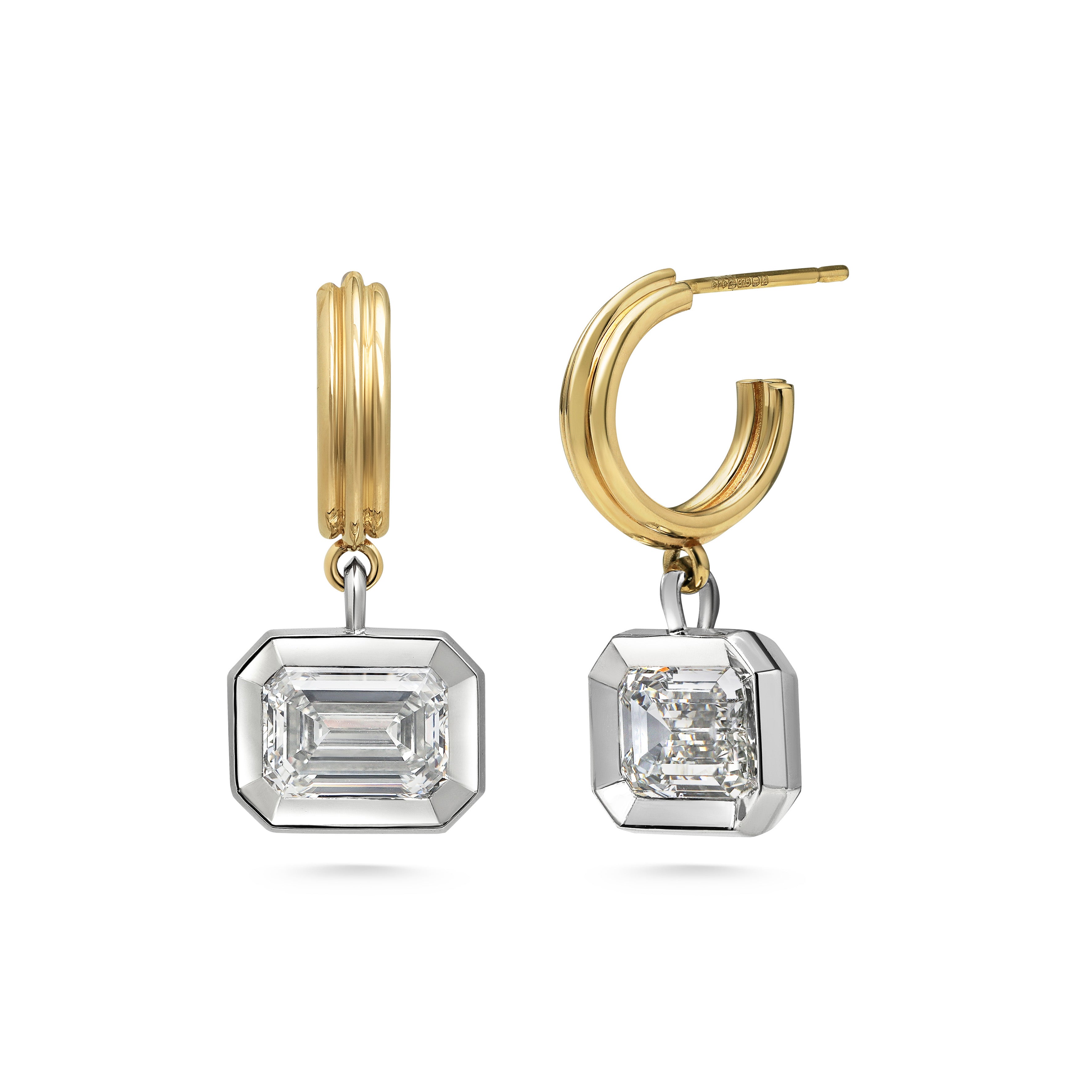 The Echo Earrings - Emerald Cut by East London jeweller Rachel Boston | Discover our collections of unique and timeless engagement rings, wedding rings, and modern fine jewellery.