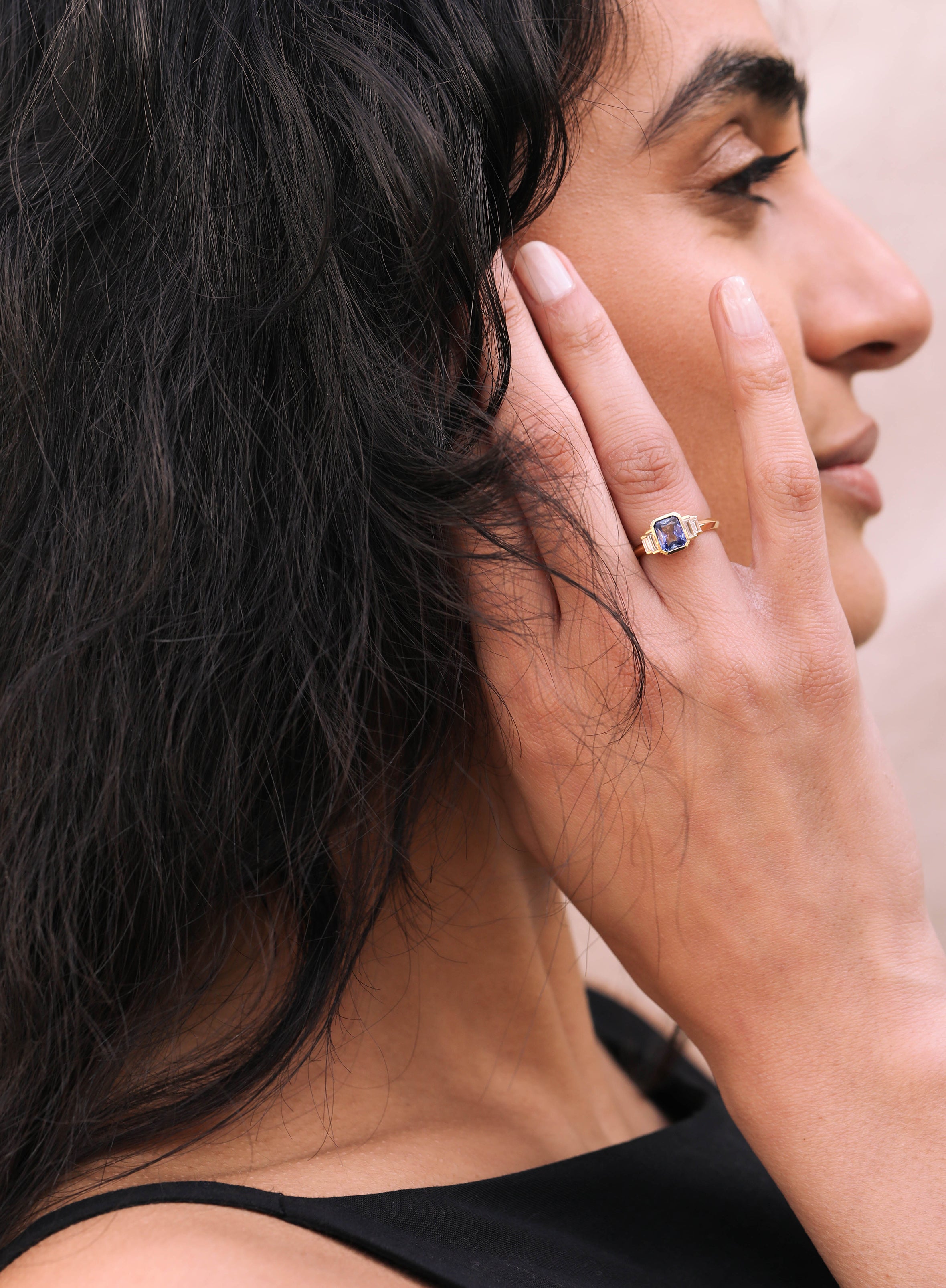 The X - Ida Rubover Sapphire Ring by East London jeweller Rachel Boston | Discover our collections of unique and timeless engagement rings, wedding rings, and modern fine jewellery.