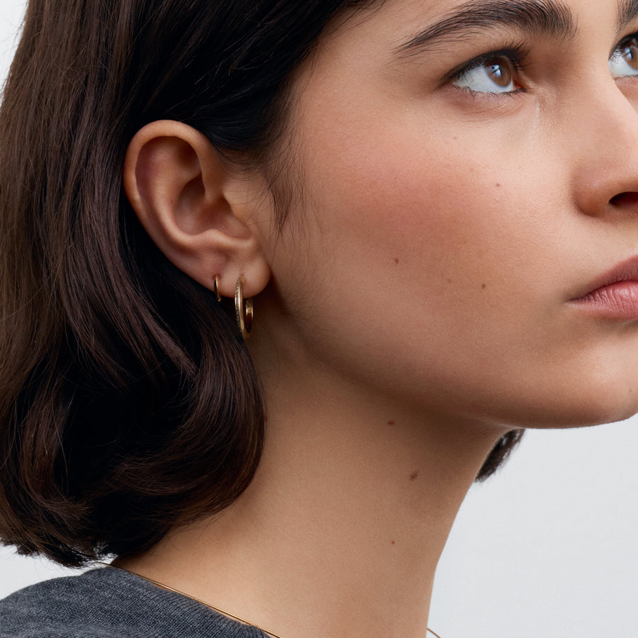 The 20mm Diamond Knife Edge Hoop Earrings by East London jeweller Rachel Boston | Discover our collections of unique and timeless engagement rings, wedding rings, and modern fine jewellery. - Rachel Boston Jewellery