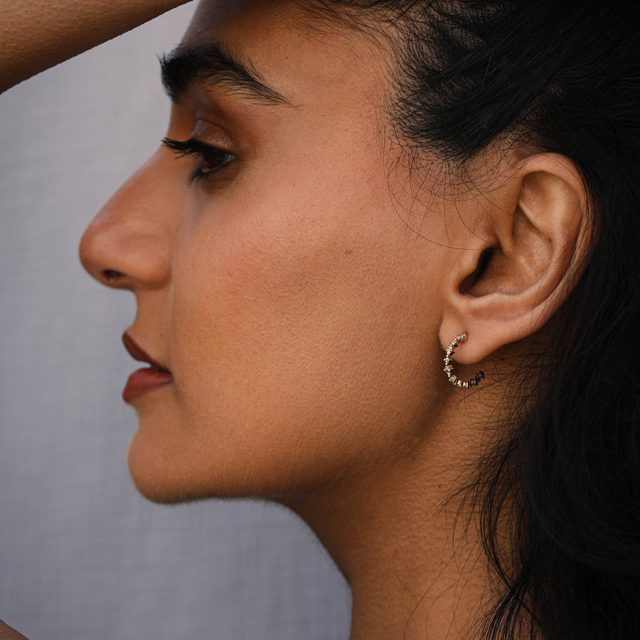 The MIXED DIAMOND HOOP EARRINGS by East London jeweller Rachel Boston | Discover our collections of unique and timeless engagement rings, wedding rings, and modern fine jewellery. - Rachel Boston Jewellery