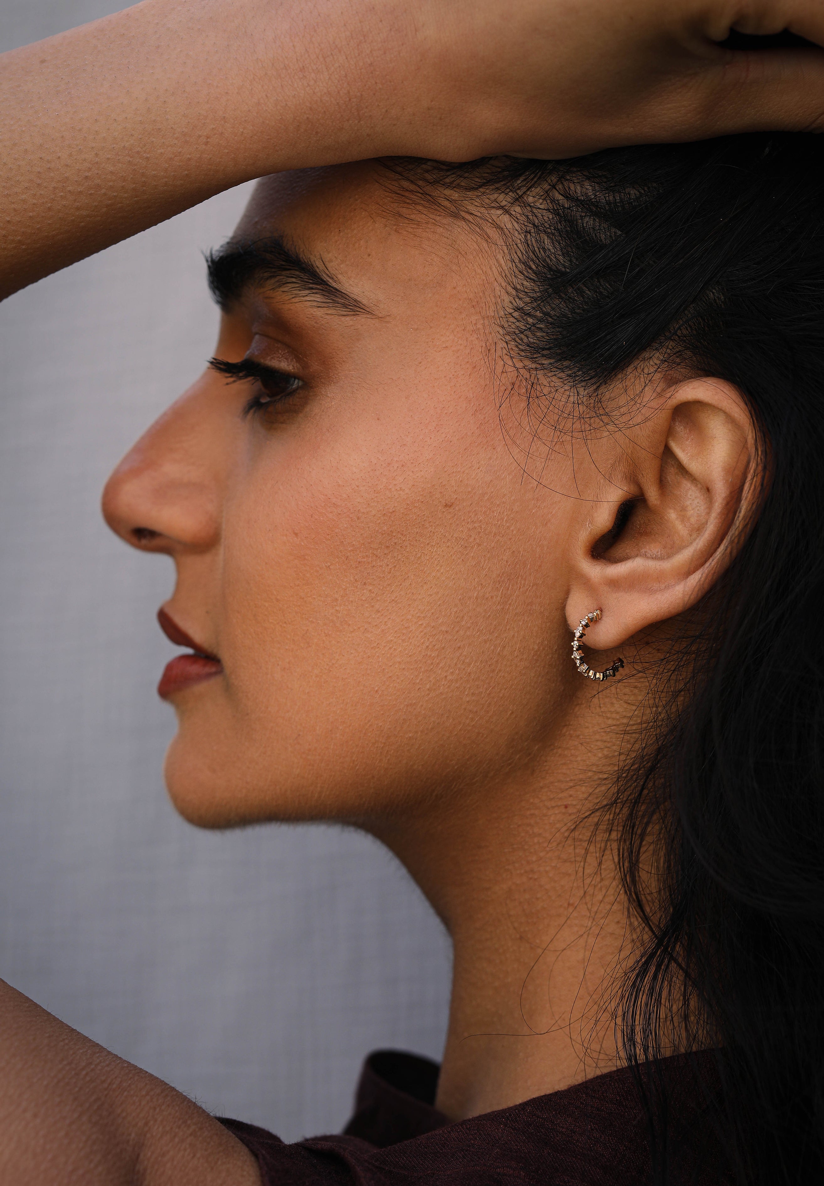 The Mixed Diamond Hoop Earrings by East London jeweller Rachel Boston | Discover our collections of unique and timeless engagement rings, wedding rings, and modern fine jewellery.
