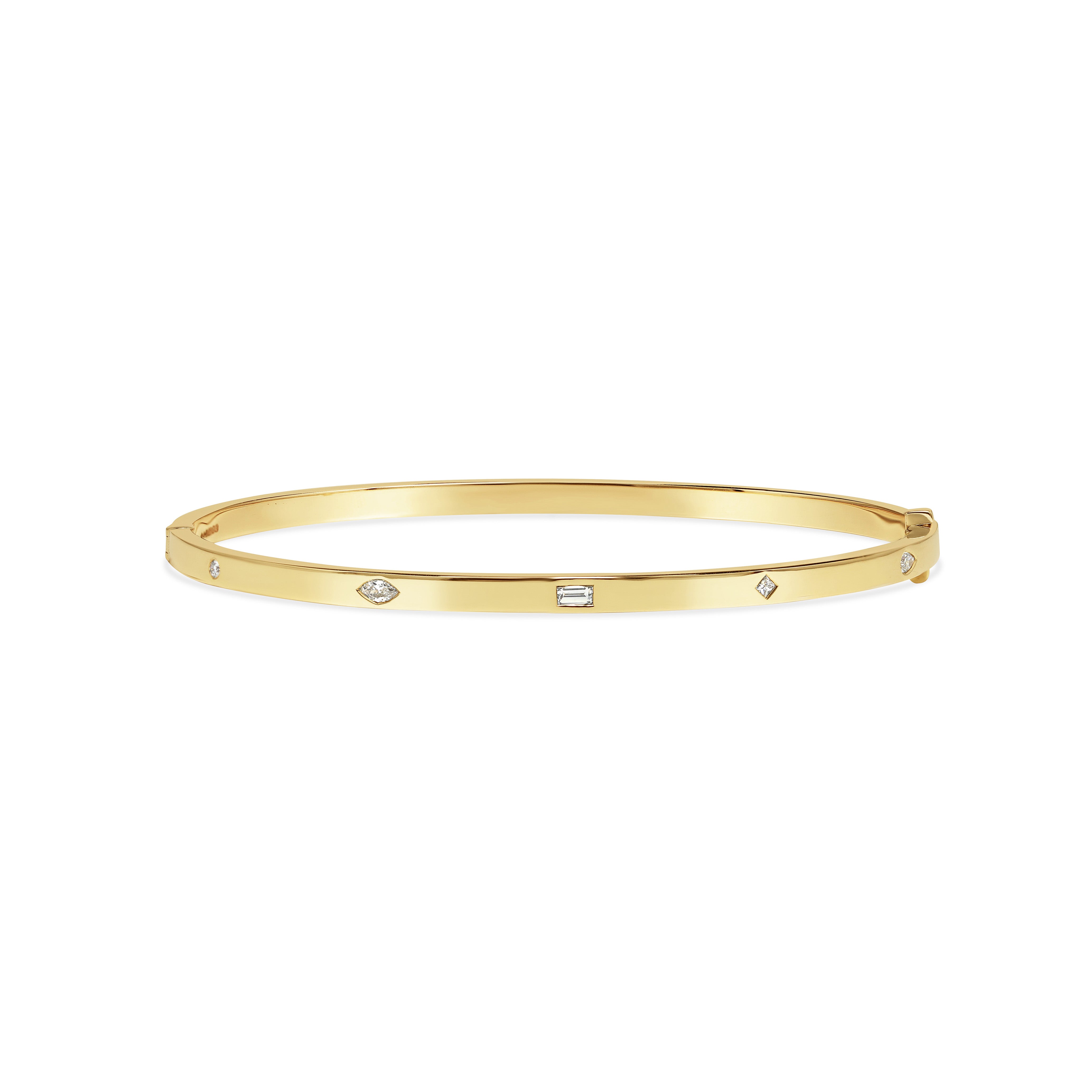 The Mixed Diamond Bangle by East London jeweller Rachel Boston | Discover our collections of unique and timeless engagement rings, wedding rings, and modern fine jewellery.