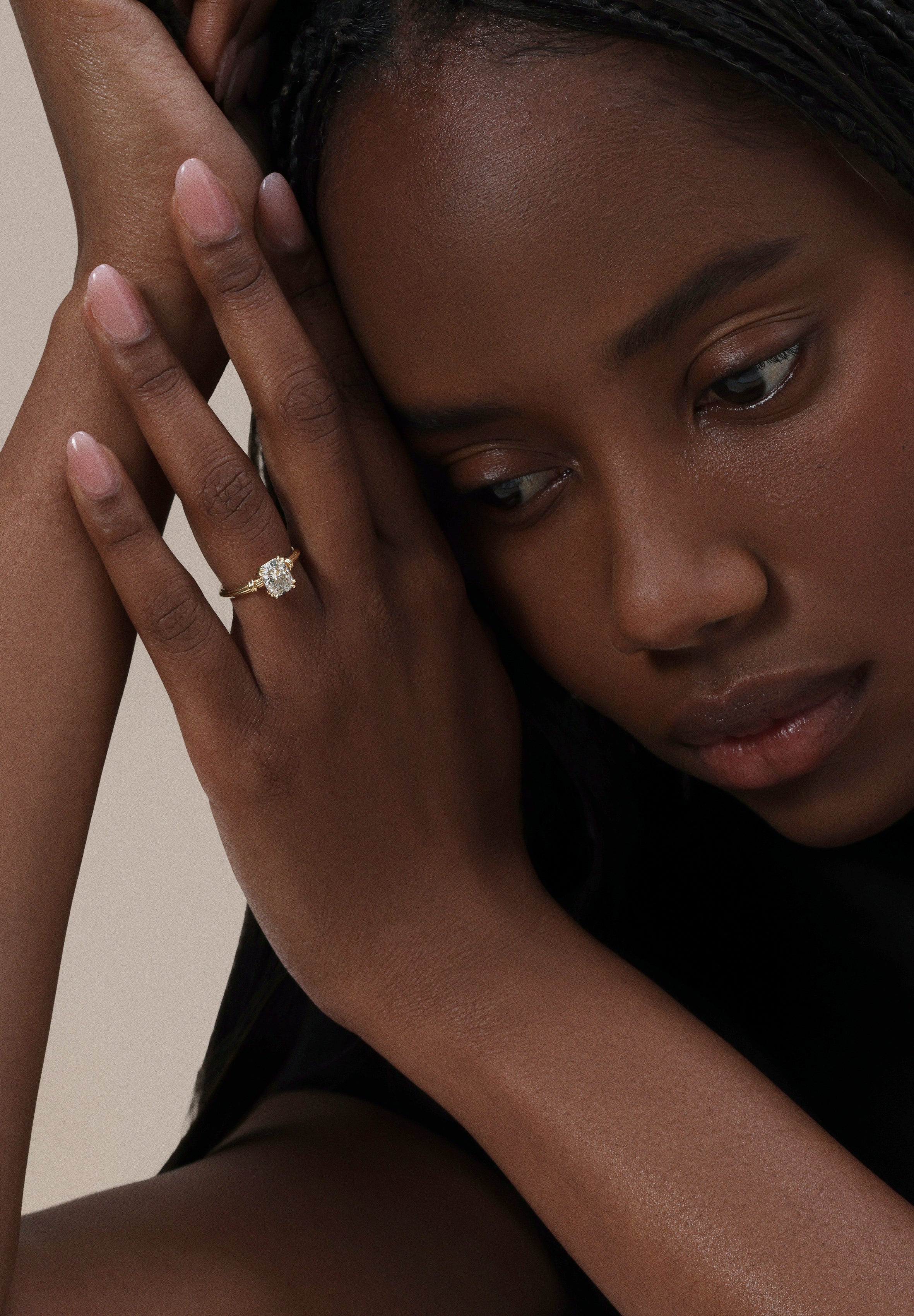 The Pascal Ring - Cushion Cut by East London jeweller Rachel Boston | Discover our collections of unique and timeless engagement rings, wedding rings, and modern fine jewellery.