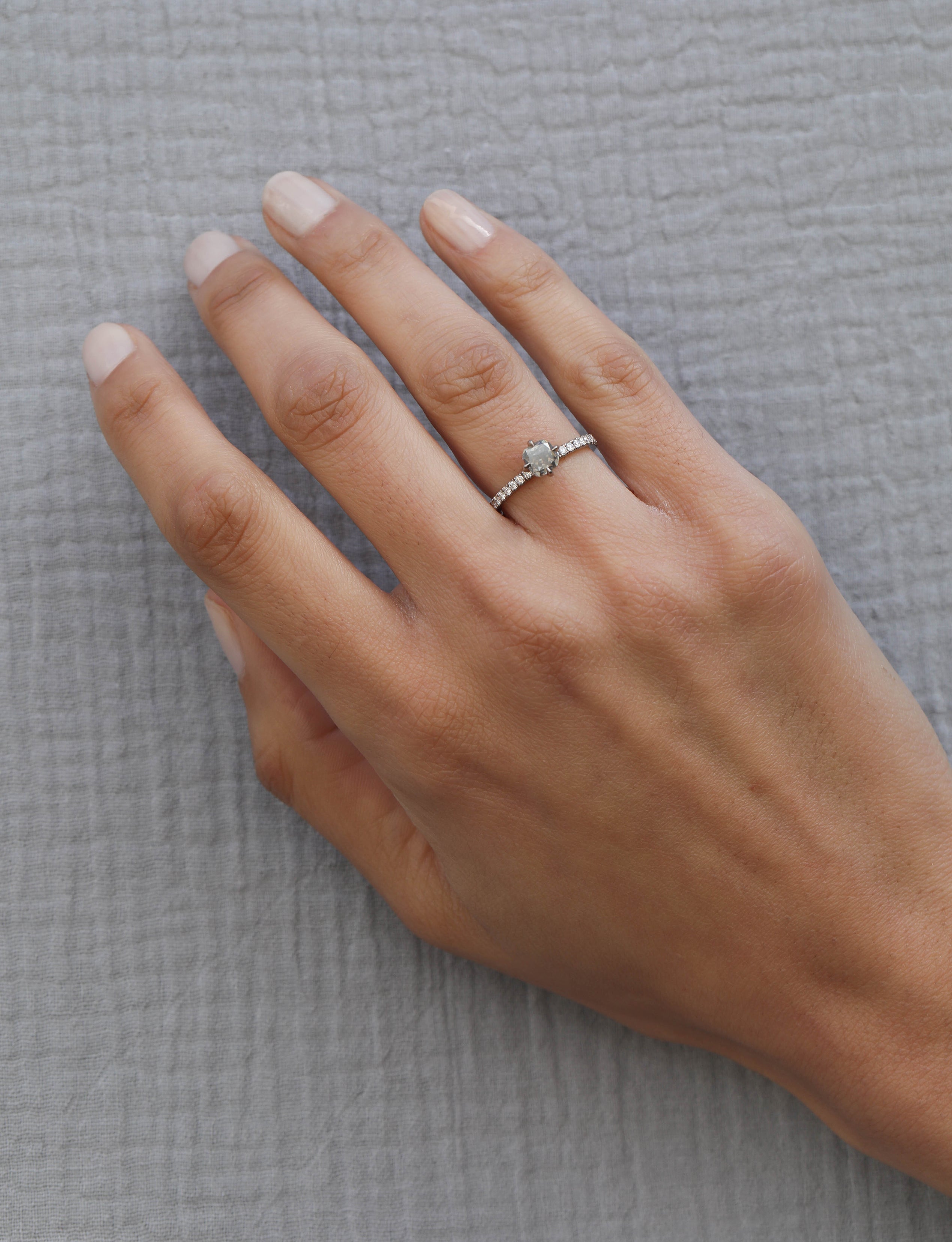 The Telesto Ring by East London jeweller Rachel Boston | Discover our collections of unique and timeless engagement rings, wedding rings, and modern fine jewellery.