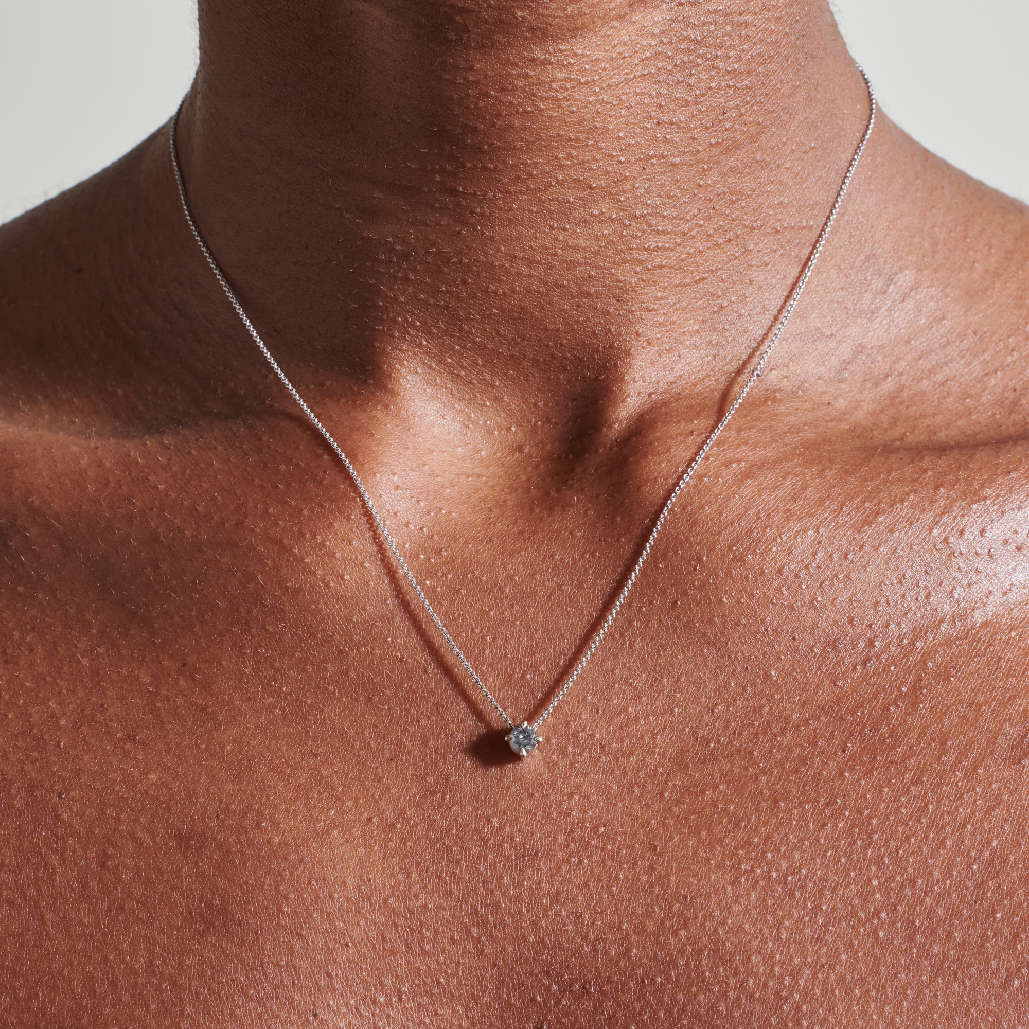 The 4mm Grey Diamond Slider Necklace by East London jeweller Rachel Boston | Discover our collections of unique and timeless engagement rings, wedding rings, and modern fine jewellery.