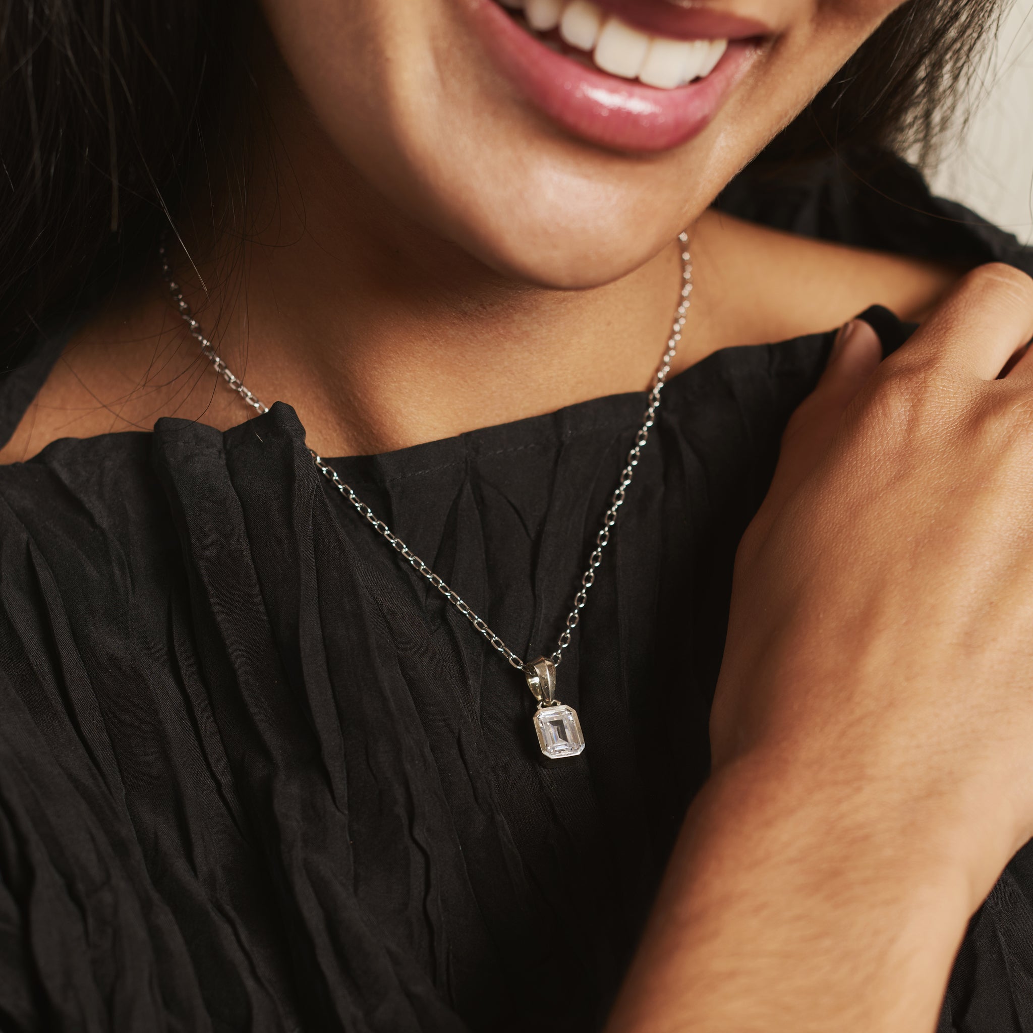 The Chunky Charm Pendant - Emerald Cut by East London jeweller Rachel Boston | Discover our collections of unique and timeless engagement rings, wedding rings, and modern fine jewellery.