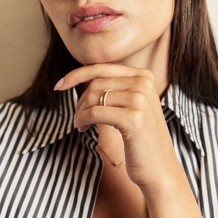 The Diamond Knife Edge Double Wedding Band by East London jeweller Rachel Boston | Discover our collections of unique and timeless engagement rings, wedding rings, and modern fine jewellery. - Rachel Boston Jewellery