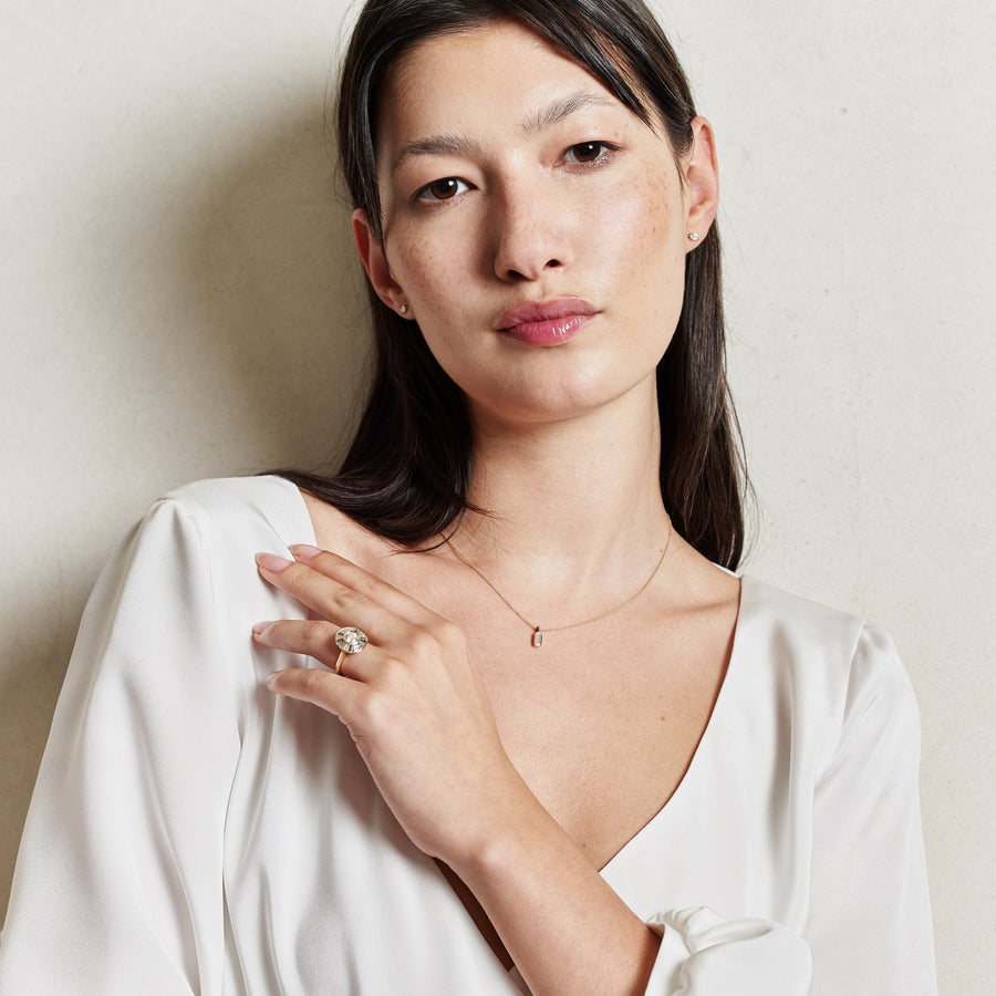 The Grey Halo Engagement Ring by East London jeweller Rachel Boston | Discover our collections of unique and timeless engagement rings, wedding rings, and modern fine jewellery. - Rachel Boston Jewellery