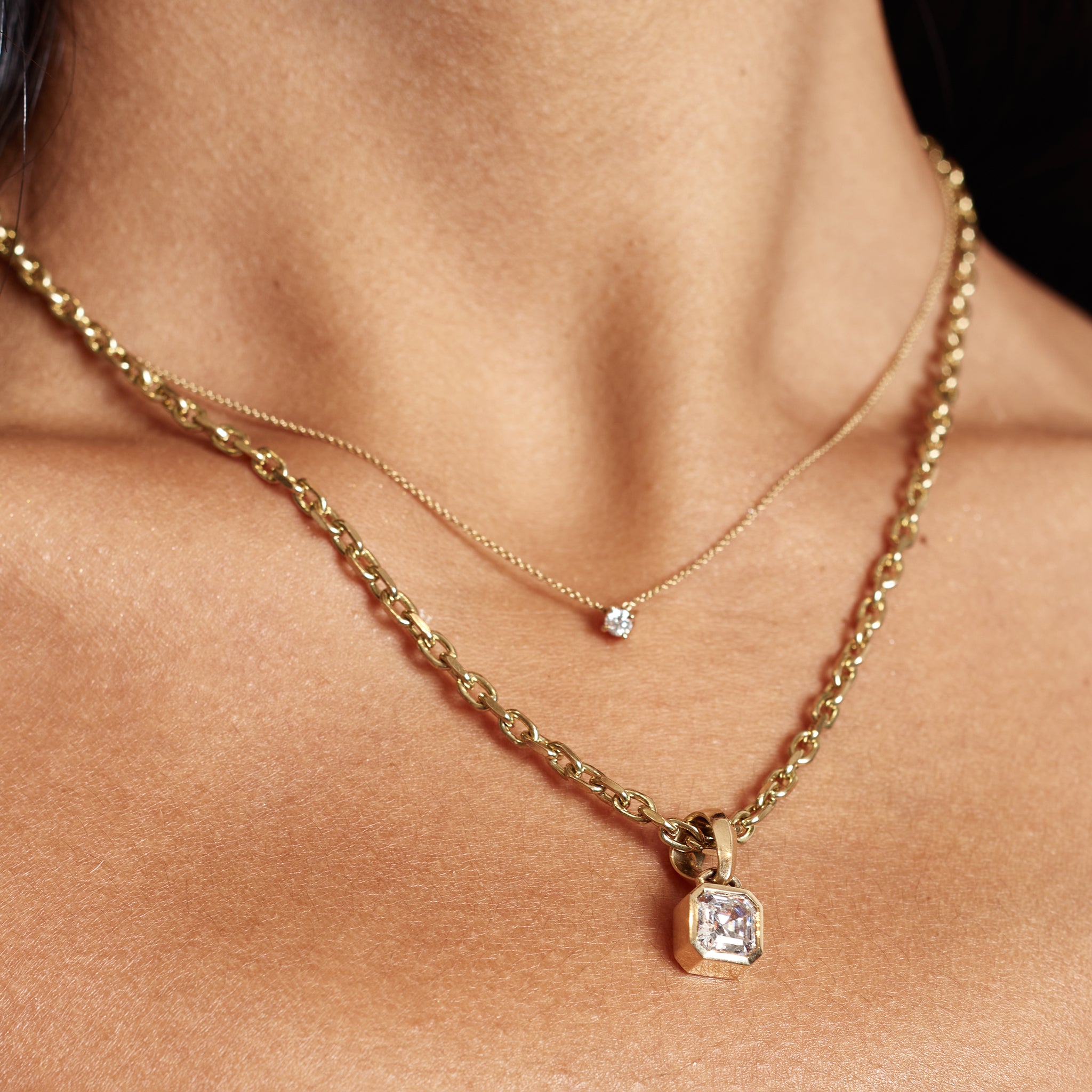 The Chunky Charm Pendant - Asscher Cut by East London jeweller Rachel Boston | Discover our collections of unique and timeless engagement rings, wedding rings, and modern fine jewellery.