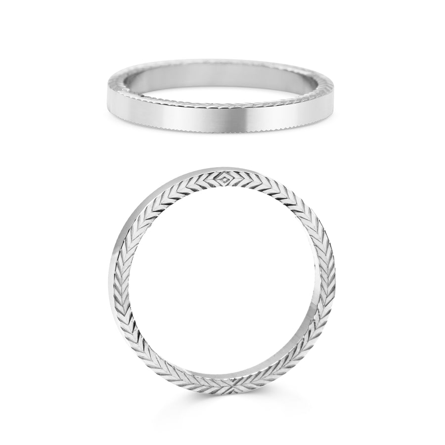 The Engraved Chevron on Side - 2mm by East London jeweller Rachel Boston | Discover our collections of unique and timeless engagement rings, wedding rings, and modern fine jewellery. - Rachel Boston Jewellery