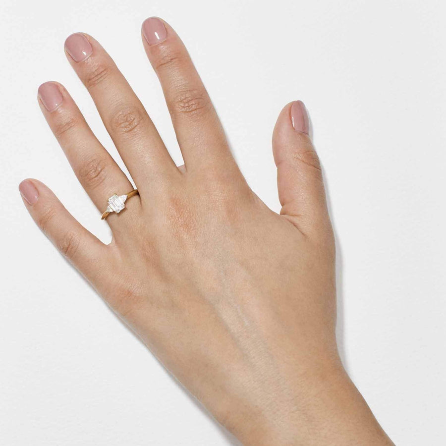 The Crux Ring - Emerald Cut by East London jeweller Rachel Boston | Discover our collections of unique and timeless engagement rings, wedding rings, and modern fine jewellery. - Rachel Boston Jewellery