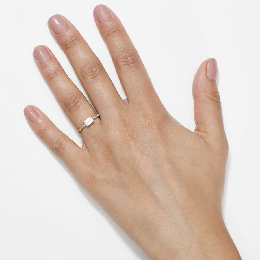The Contra Emerald Ring by East London jeweller Rachel Boston | Discover our collections of unique and timeless engagement rings, wedding rings, and modern fine jewellery. - Rachel Boston Jewellery