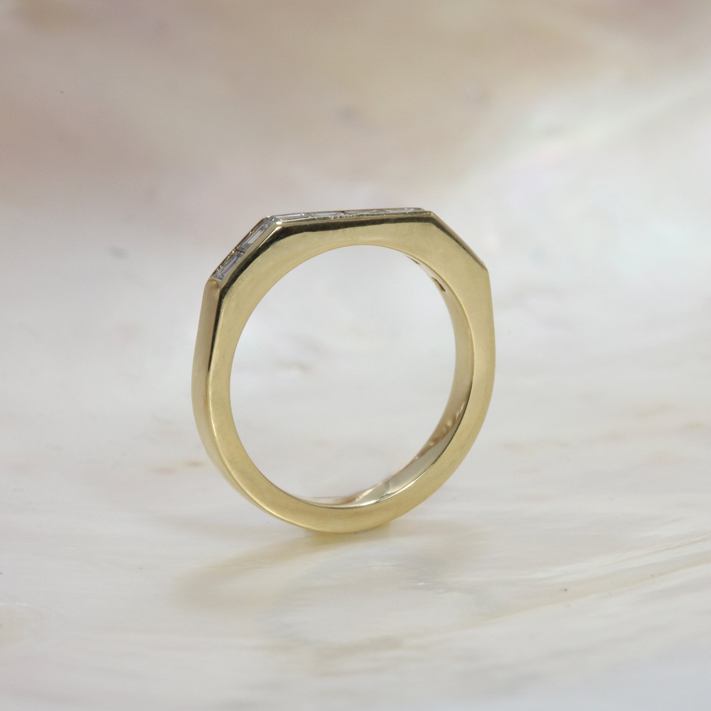 The Baguette Diamond Deco Wedding Band by East London jeweller Rachel Boston | Discover our collections of unique and timeless engagement rings, wedding rings, and modern fine jewellery.