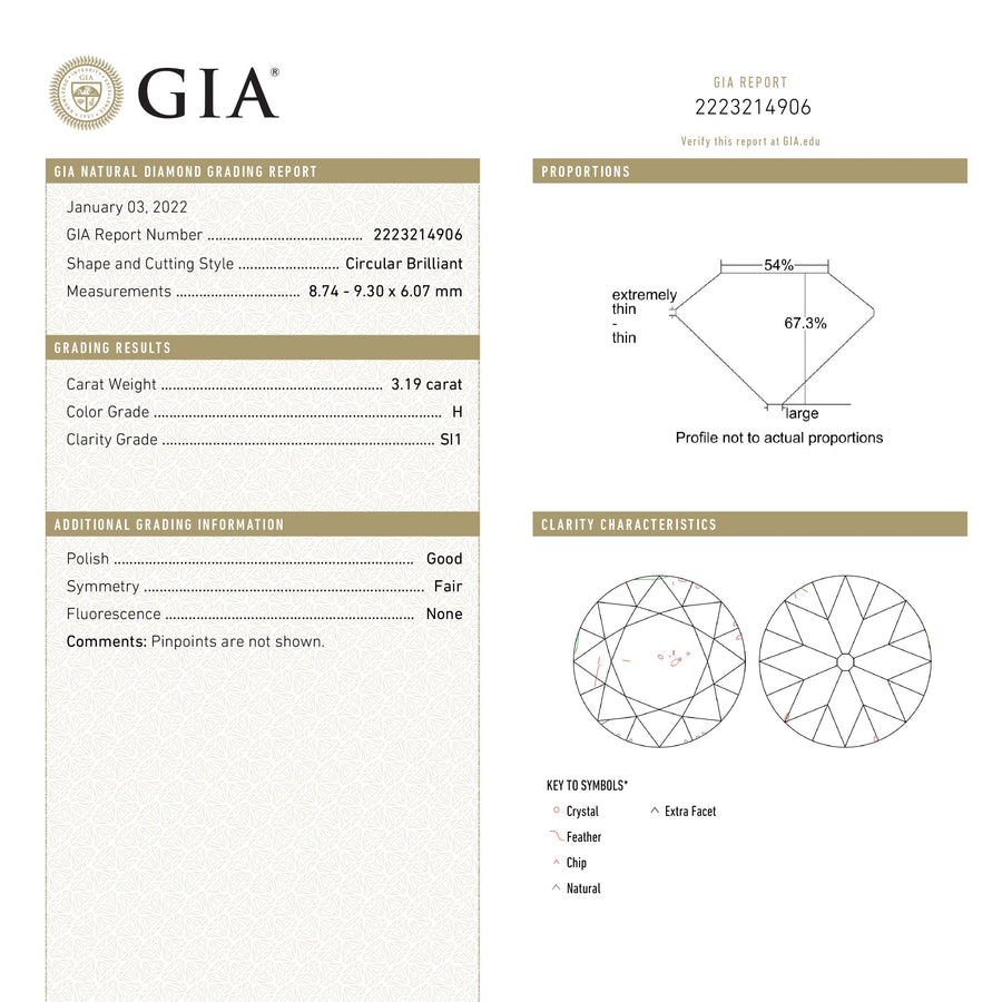 The 3.19ct 9.30x8.74x6.07mm GIA SI1 H Antique Old European Cut 20675-01 by East London jeweller Rachel Boston | Discover our collections of unique and timeless engagement rings, wedding rings, and modern fine jewellery. - Rachel Boston Jewellery