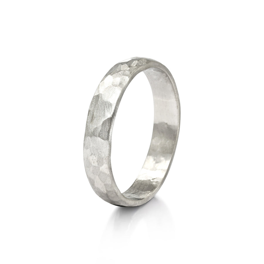 The Hammered D Shape Wedding Band - 4.5mm by East London jeweller Rachel Boston | Discover our collections of unique and timeless engagement rings, wedding rings, and modern fine jewellery. - Rachel Boston Jewellery