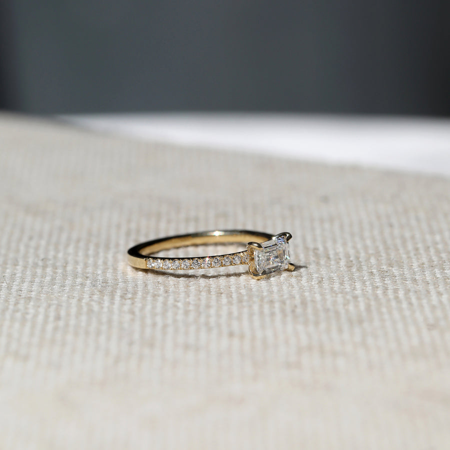 The Contra Emerald Ring by East London jeweller Rachel Boston | Discover our collections of unique and timeless engagement rings, wedding rings, and modern fine jewellery. - Rachel Boston Jewellery