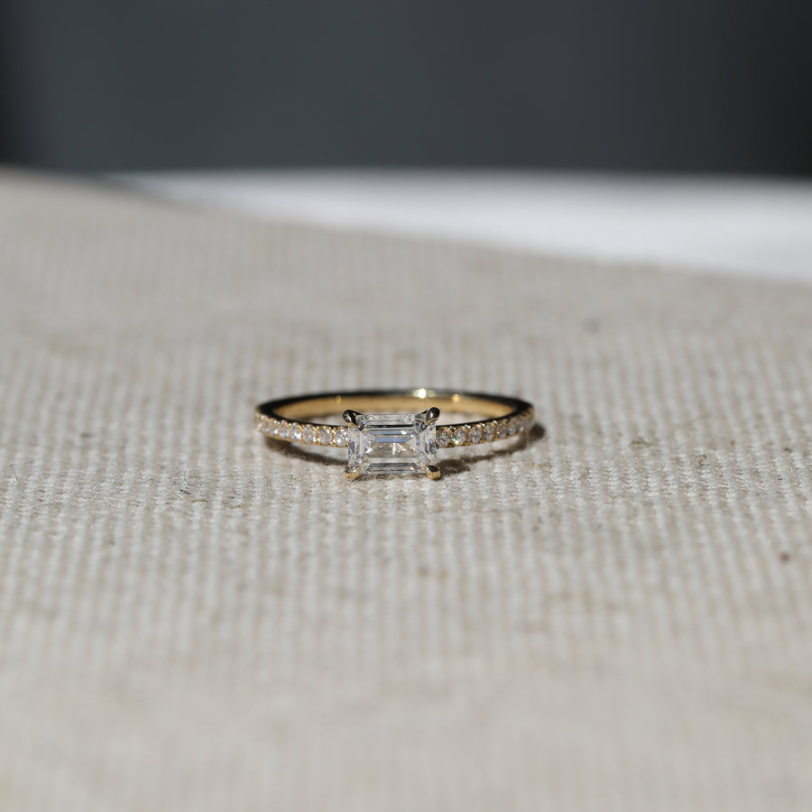 The Contra Emerald Ring by East London jeweller Rachel Boston | Discover our collections of unique and timeless engagement rings, wedding rings, and modern fine jewellery. - Rachel Boston Jewellery