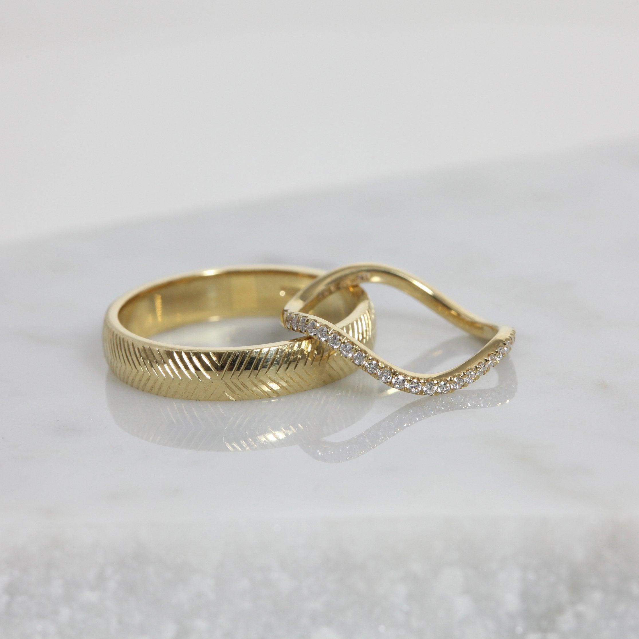 The Engraved Chevron D Shaped Band - 4mm by East London jeweller Rachel Boston | Discover our collections of unique and timeless engagement rings, wedding rings, and modern fine jewellery.