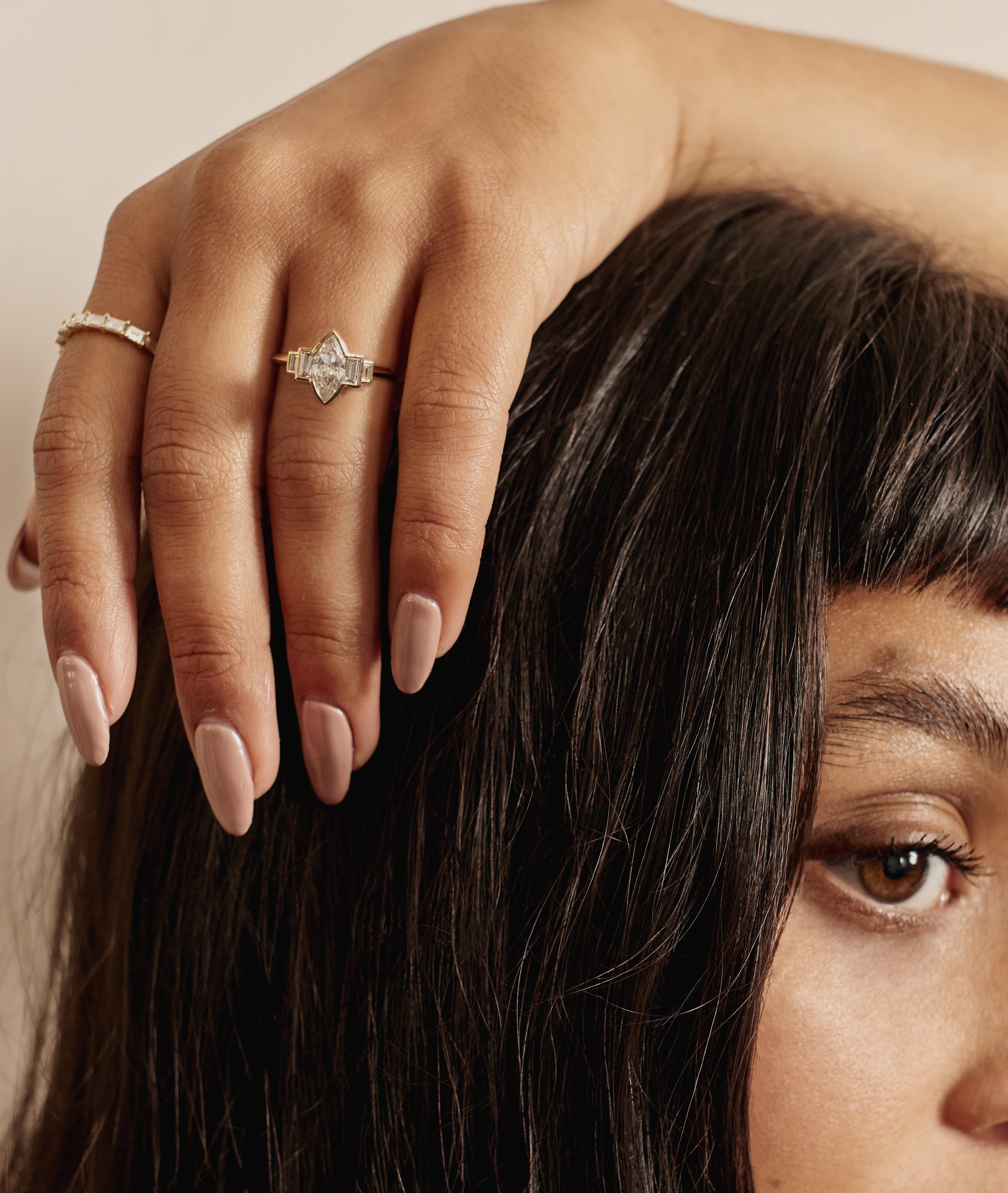 The Esme Ring by East London jeweller Rachel Boston | Discover our collections of unique and timeless engagement rings, wedding rings, and modern fine jewellery.