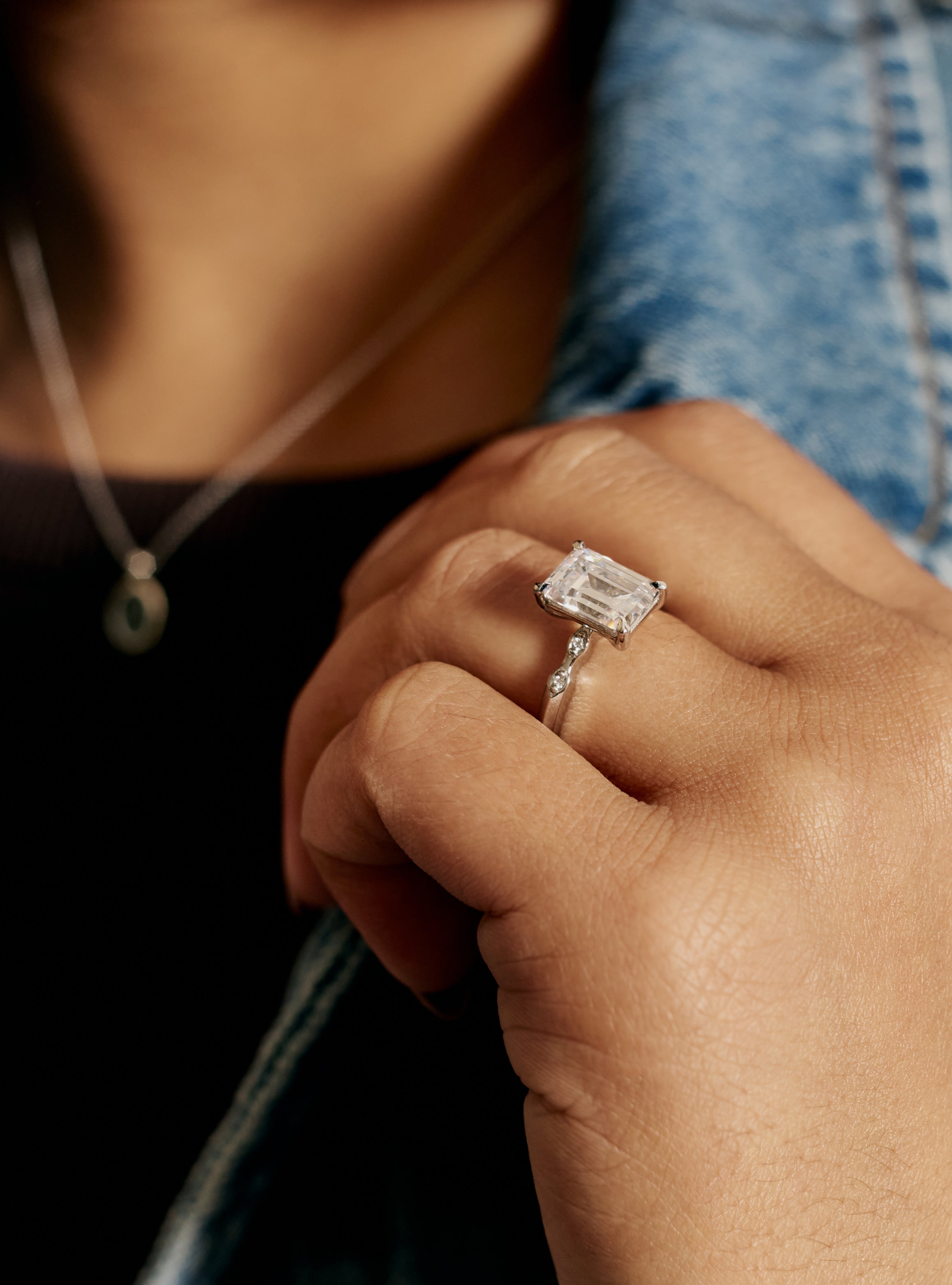 The Evelyn - Emerald Ring by East London jeweller Rachel Boston | Discover our collections of unique and timeless engagement rings, wedding rings, and modern fine jewellery.