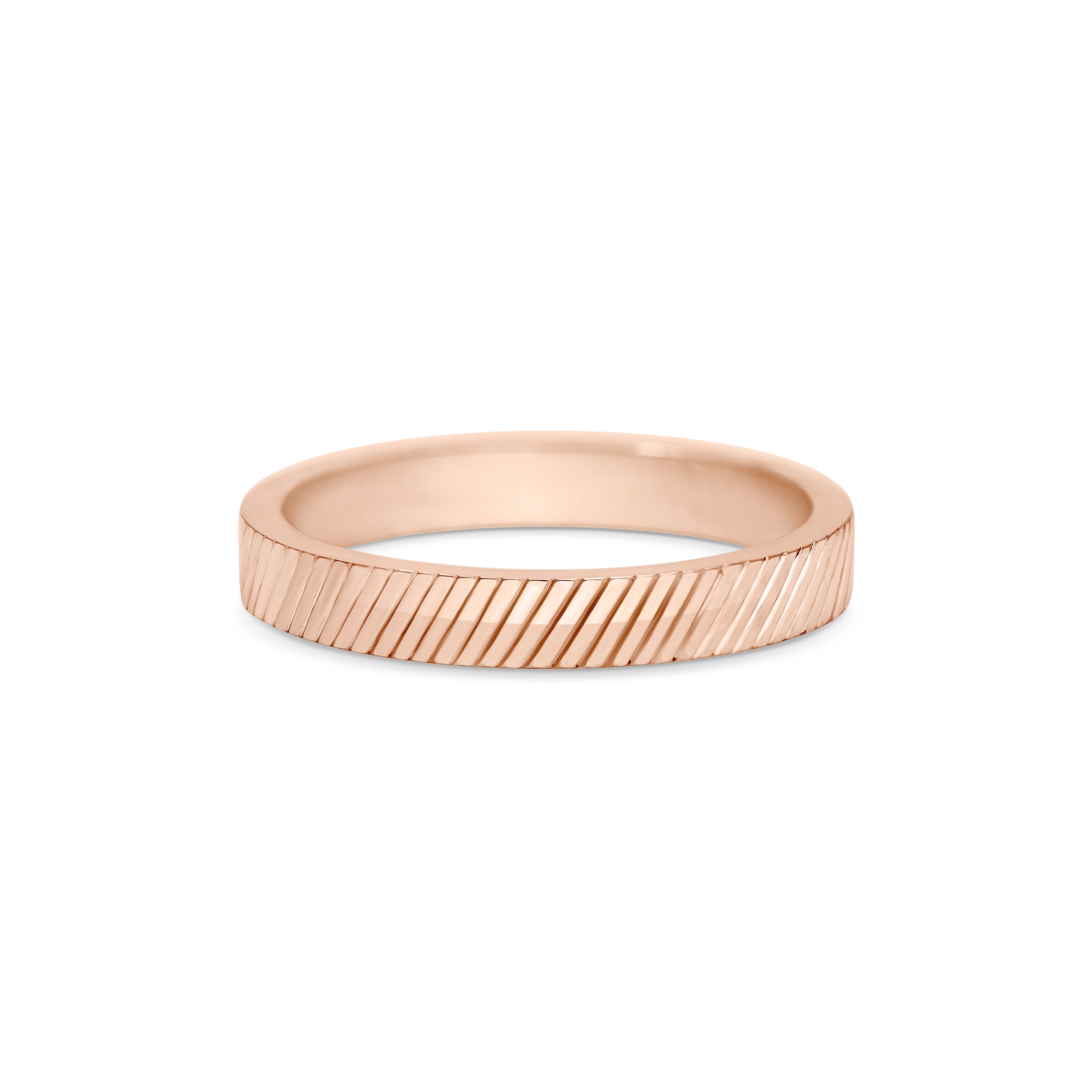 The Engraved Diagonal Flat Band - 3mm by East London jeweller Rachel Boston | Discover our collections of unique and timeless engagement rings, wedding rings, and modern fine jewellery.
