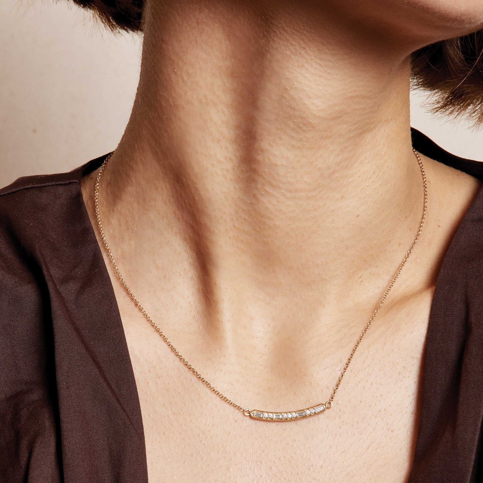 The Deco Bar Necklace by East London jeweller Rachel Boston | Discover our collections of unique and timeless engagement rings, wedding rings, and modern fine jewellery.