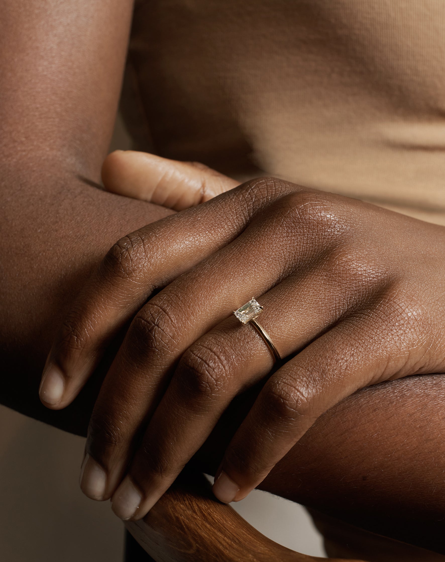 The Grace Ring - Emerald Cut - In Stock by East London jeweller Rachel Boston | Discover our collections of unique and timeless engagement rings, wedding rings, and modern fine jewellery.