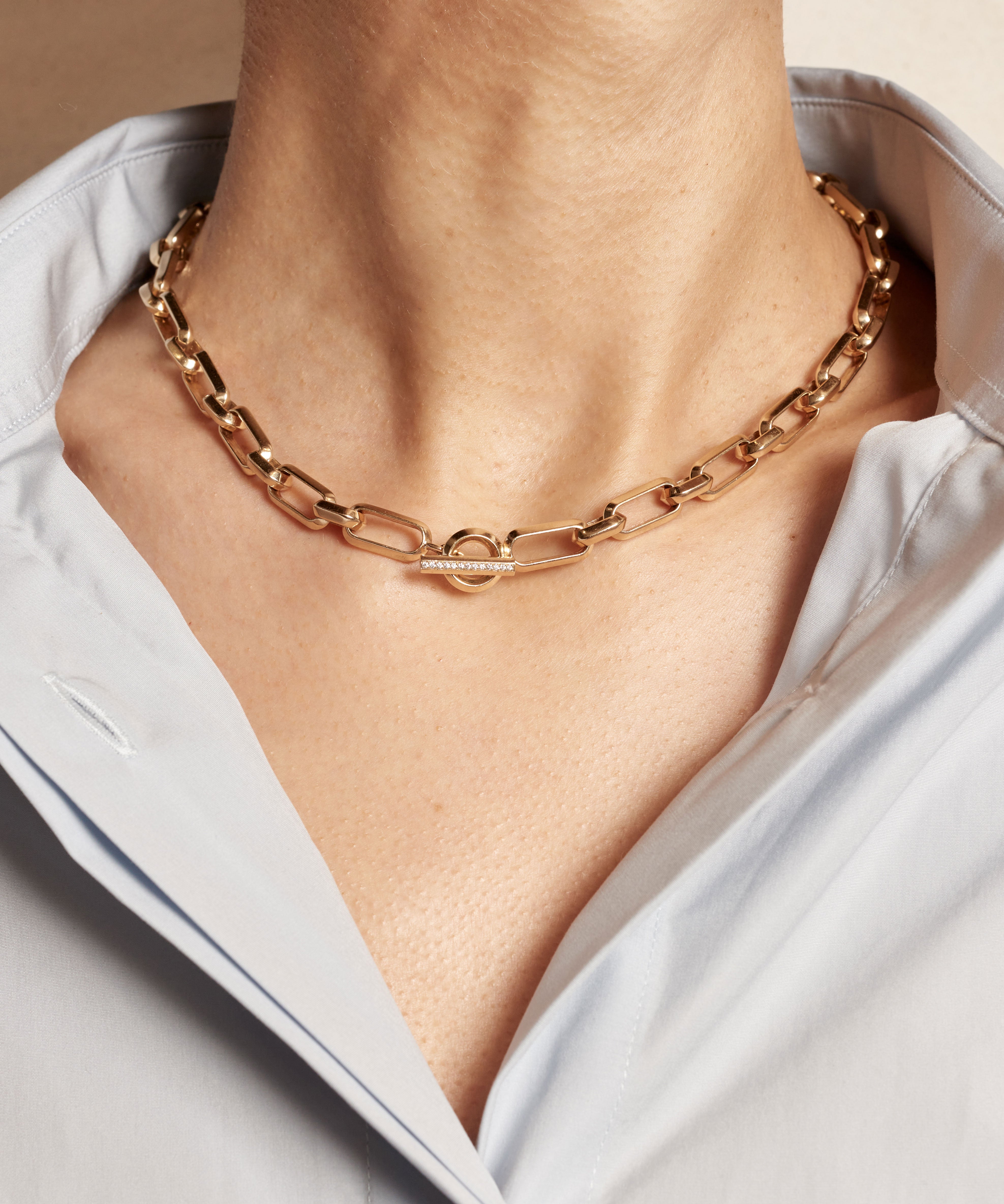 The Chunky Knife Edge Necklace by East London jeweller Rachel Boston | Discover our collections of unique and timeless engagement rings, wedding rings, and modern fine jewellery.