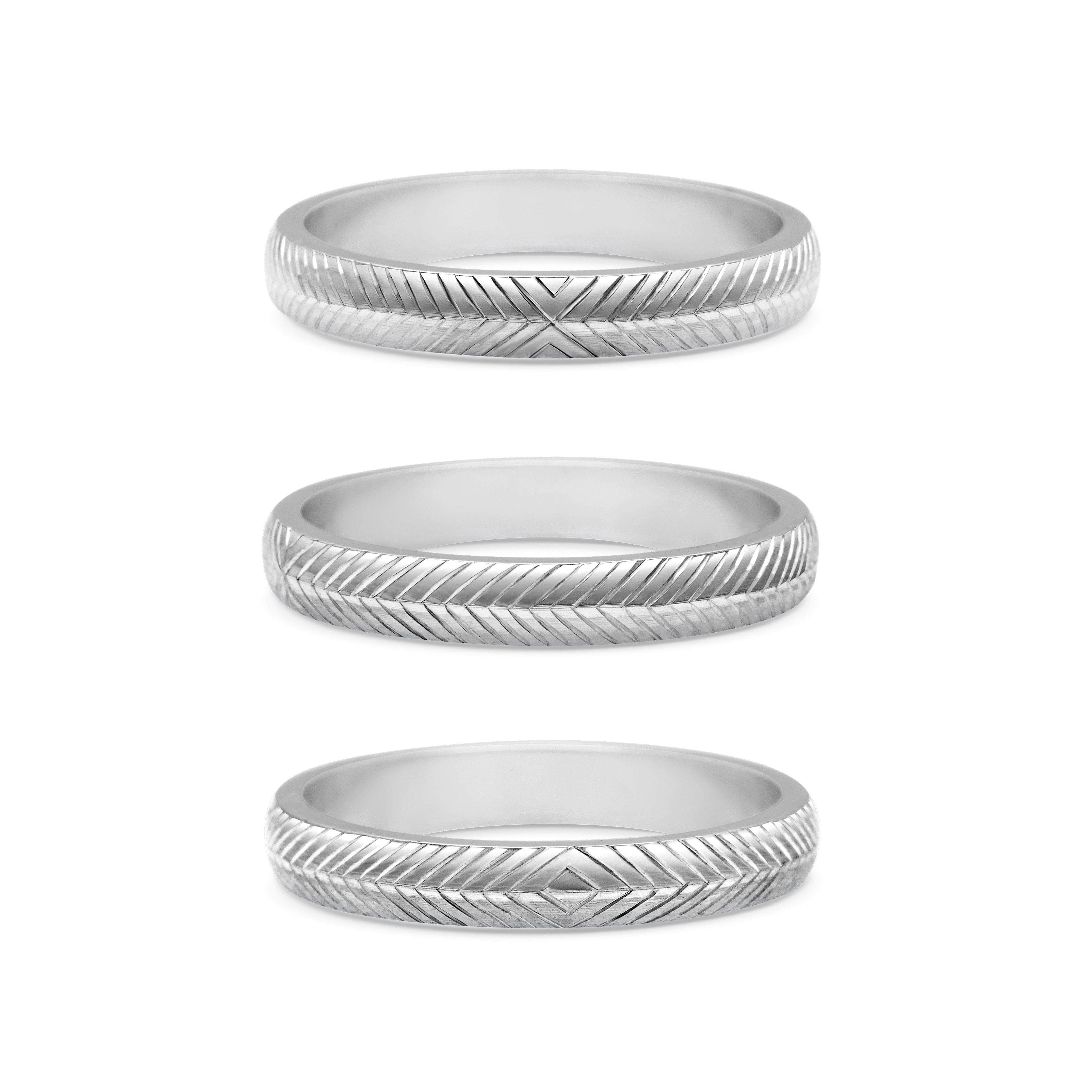 The Engraved Chevron D Shaped Band - 3mm by East London jeweller Rachel Boston | Discover our collections of unique and timeless engagement rings, wedding rings, and modern fine jewellery.