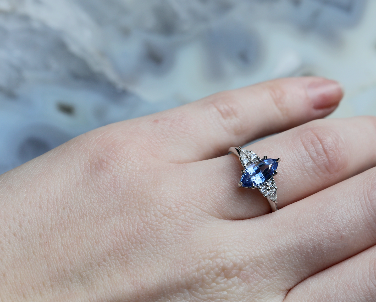 The X - Lois Sapphire Ring by East London jeweller Rachel Boston | Discover our collections of unique and timeless engagement rings, wedding rings, and modern fine jewellery. - Rachel Boston Jewellery