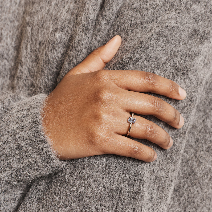 The X - Sapphire Deco Ring by East London jeweller Rachel Boston | Discover our collections of unique and timeless engagement rings, wedding rings, and modern fine jewellery. - Rachel Boston Jewellery