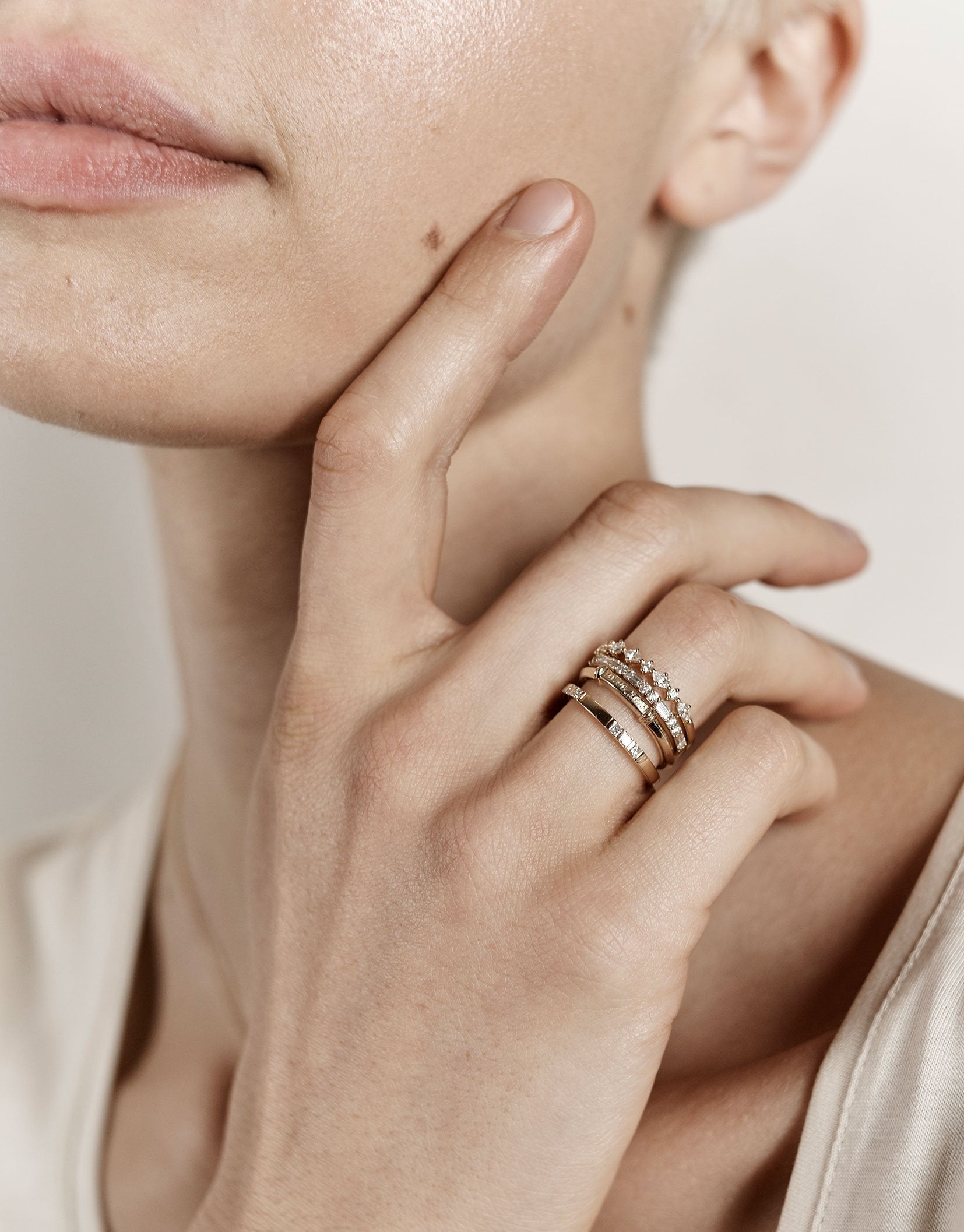 The Princess Cut Trio Wedding Band by East London jeweller Rachel Boston | Discover our collections of unique and timeless engagement rings, wedding rings, and modern fine jewellery.