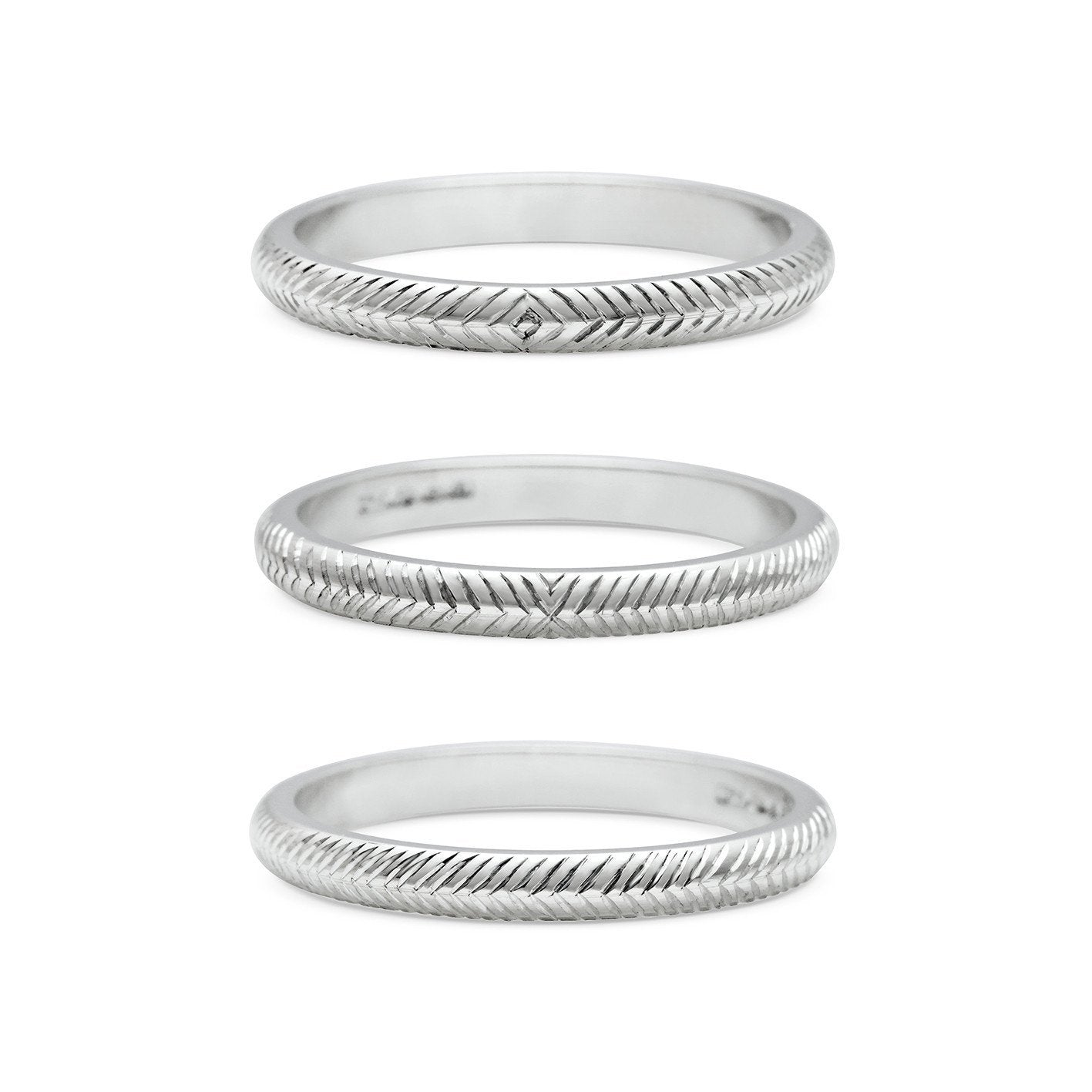 The Engraved Chevron D Shaped Band - 2mm by East London jeweller Rachel Boston | Discover our collections of unique and timeless engagement rings, wedding rings, and modern fine jewellery.
